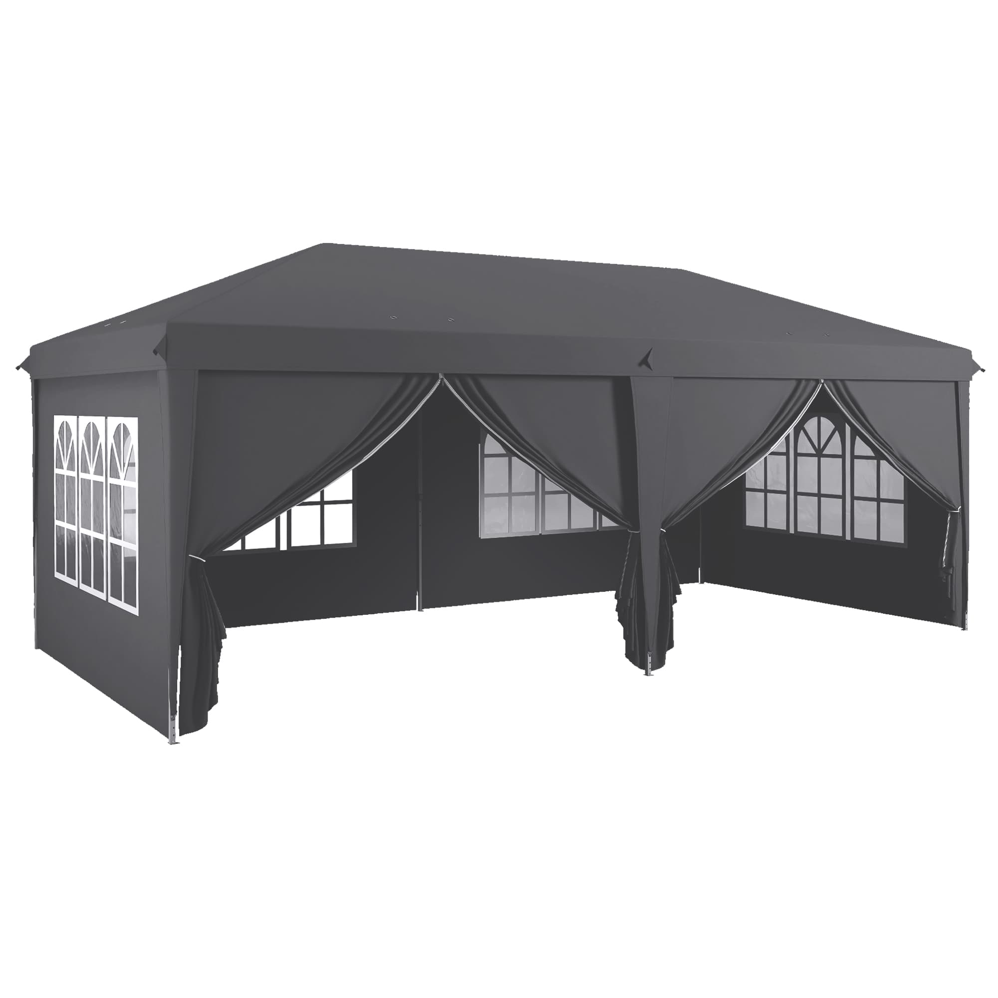 Outsunny 3 x 6m Metal Frame Gazebo, Portable Pop Up Canopy Tent with Sidewalls, Windows & Storage Bag, Grey | Aosom UK