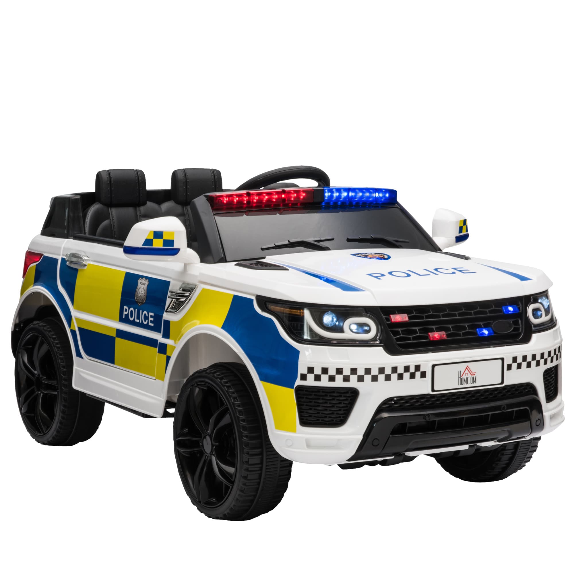 HOMCOM 12V Kids Electric Police Ride On Car with Parental Remote, Siren, Flashing Lights, USB, White | Aosom UK