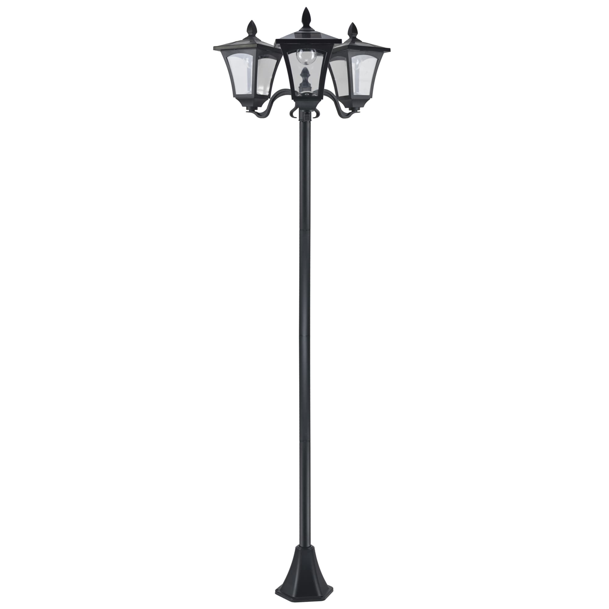 Outsunny 3-Solar Powered Lamp Post, IP44, 51.5Lx47Wx182.5H cm-Black | Aosom UK