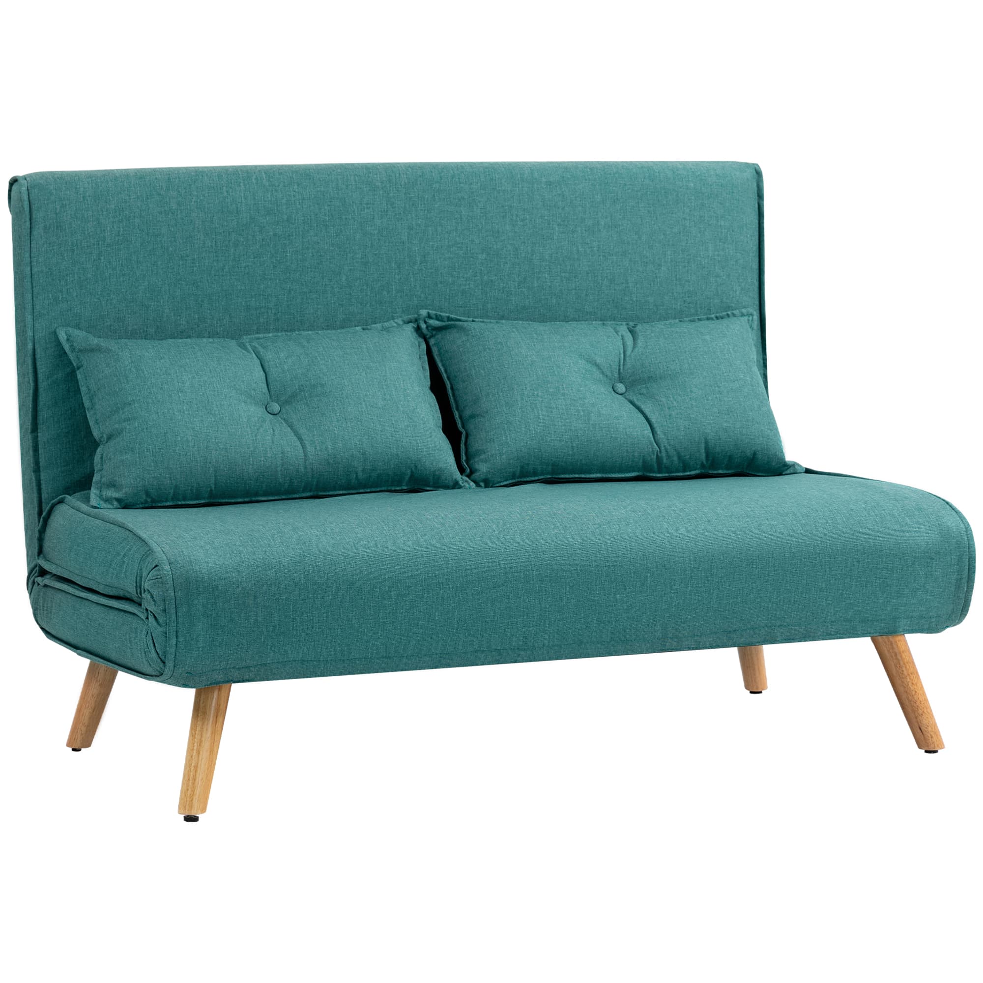HOMCOM Two-Seater Linen-Look Sofa Bed with Scratch-Resistant Treatment, Green | Aosom UK