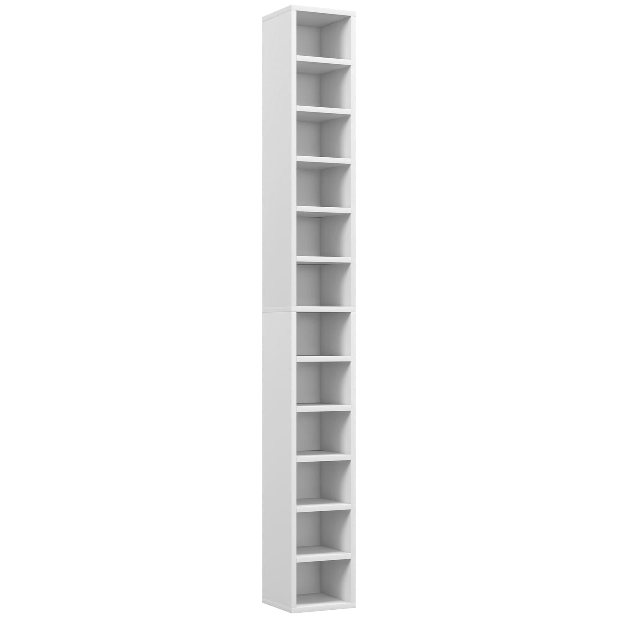 HOMCOM 204 CD Storage Unit, DVD Storage Tower with 12 Cubes, 175cm Tall Bookcase for Living Room, Home Office, Study Room, White | Aosom UK
