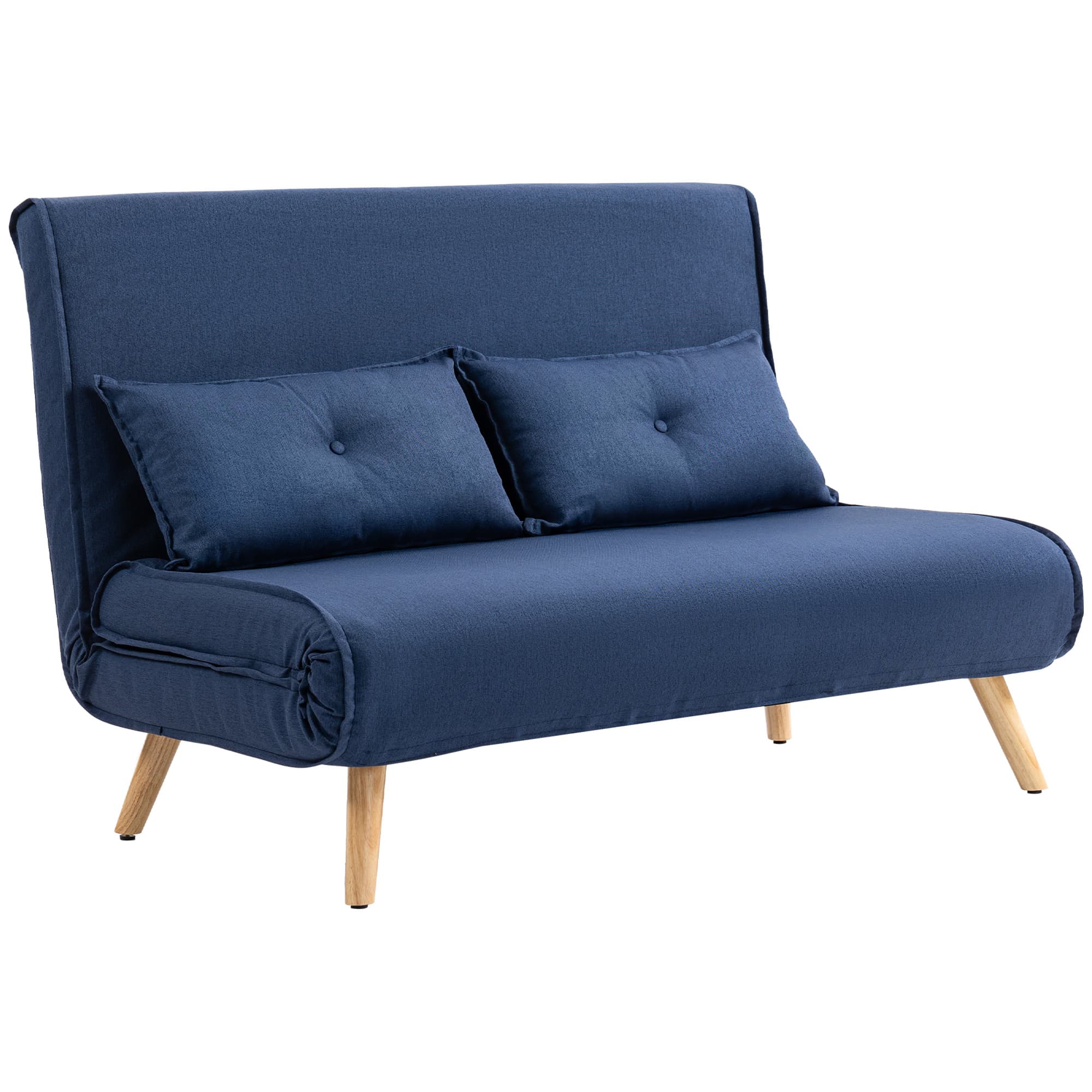 HOMCOM Two-Seater Linen-Look Sofa Bed w/ Cat Scratch Resistant Fabric, Dark Blue | Aosom UK