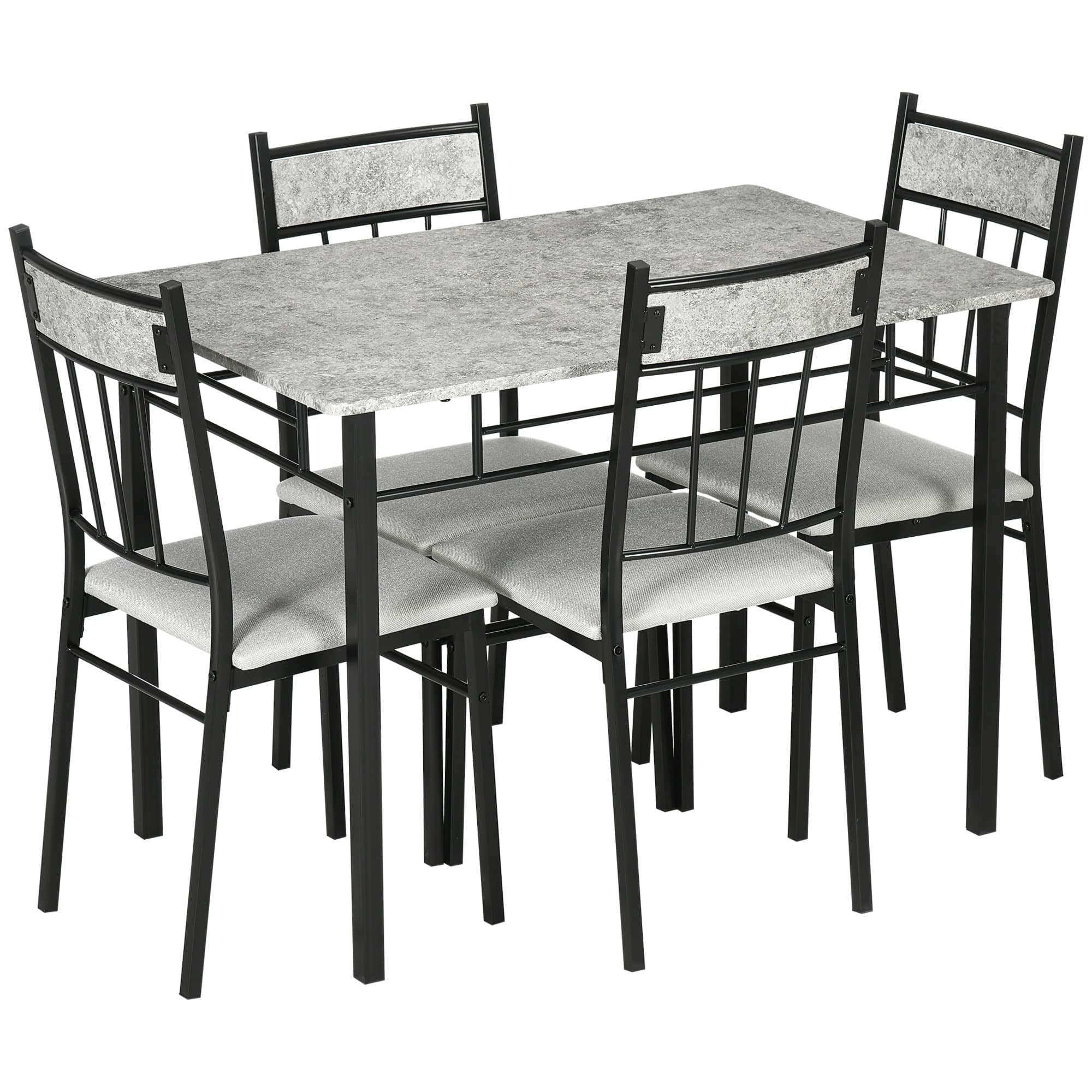 HOMCOM 5 Pieces Dining Room Sets, Modern Dining Table and Chairs Set 4 w/ Marble Effect Tabletop, Padded Kitchen Chairs, Light Grey | Aosom UK