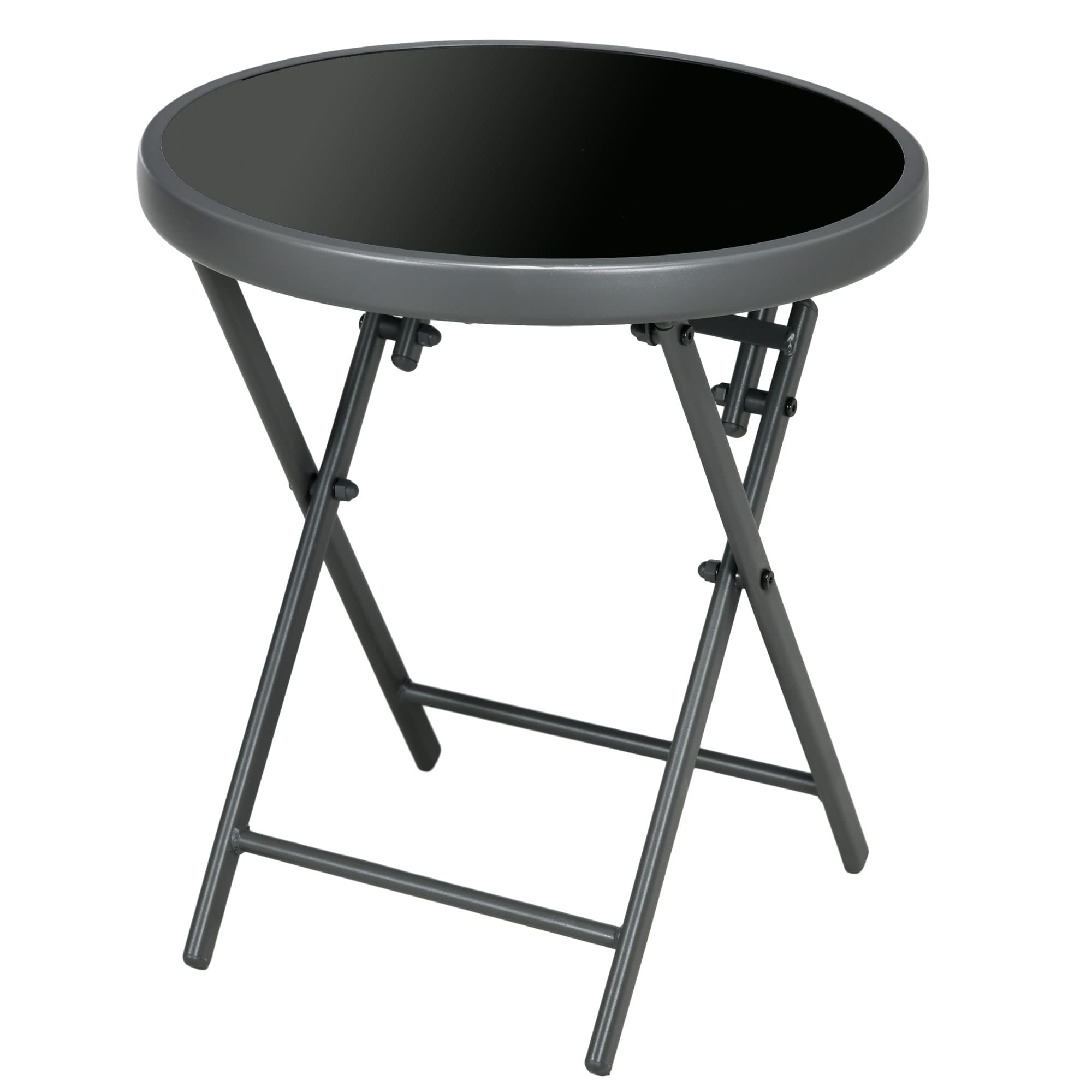 Outsunny Round Folding Patio Table: Imitation Marble Top, Outdoor Coffee Companion | Aosom UK