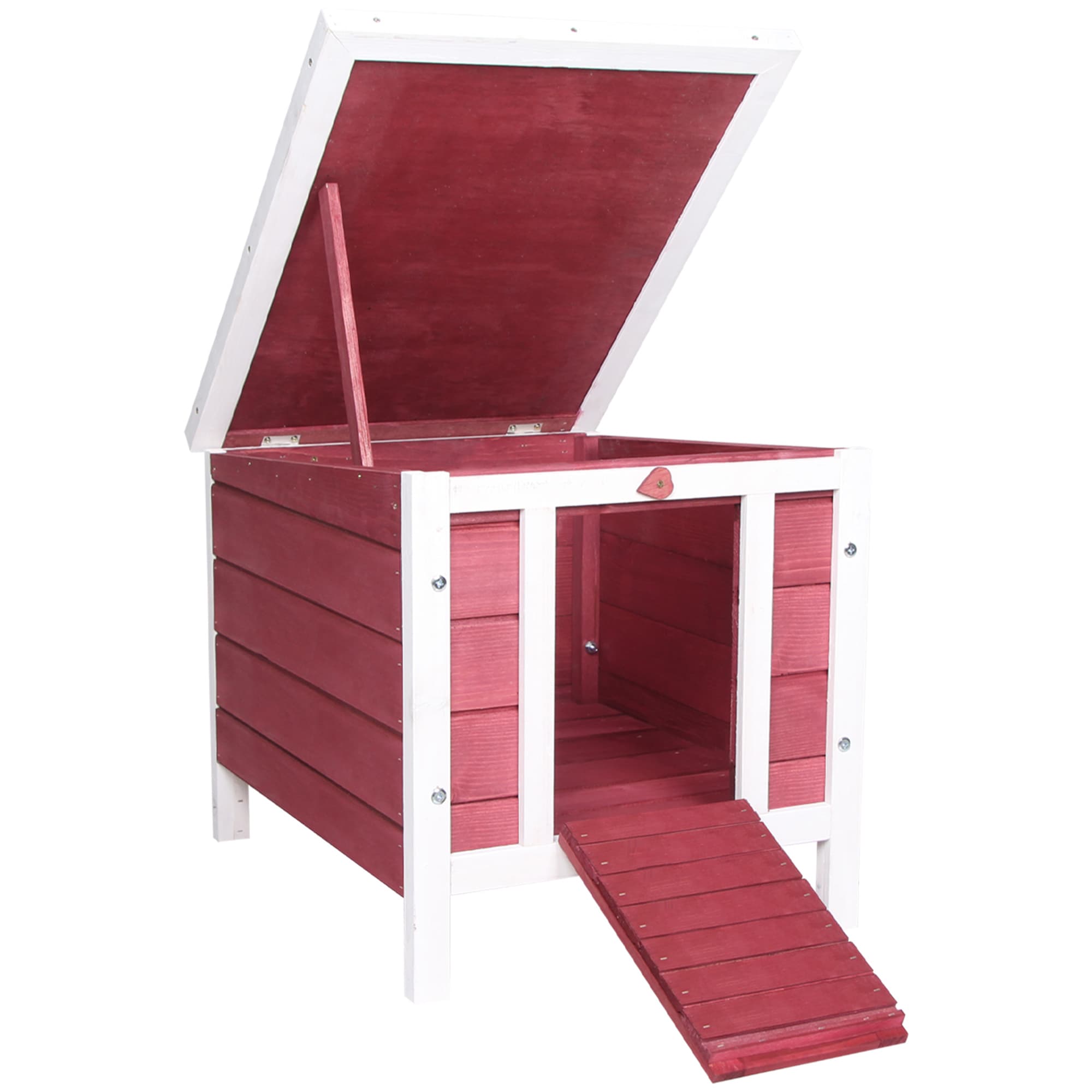 PawHut Rabbit Hutch, Wooden, Durable with Weatherproof Roof, 51 x 42 x 43 cm, Red | Aosom UK