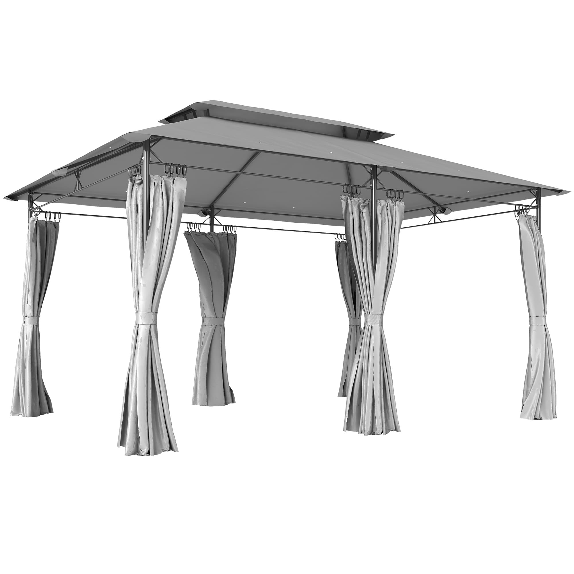Outsunny 3 x 4m Garden Gazebo with Sides, Double Roof Metal Gazebo, Outdoor Gazebo Canopy Shelter for Patio, Deck, Dark Grey