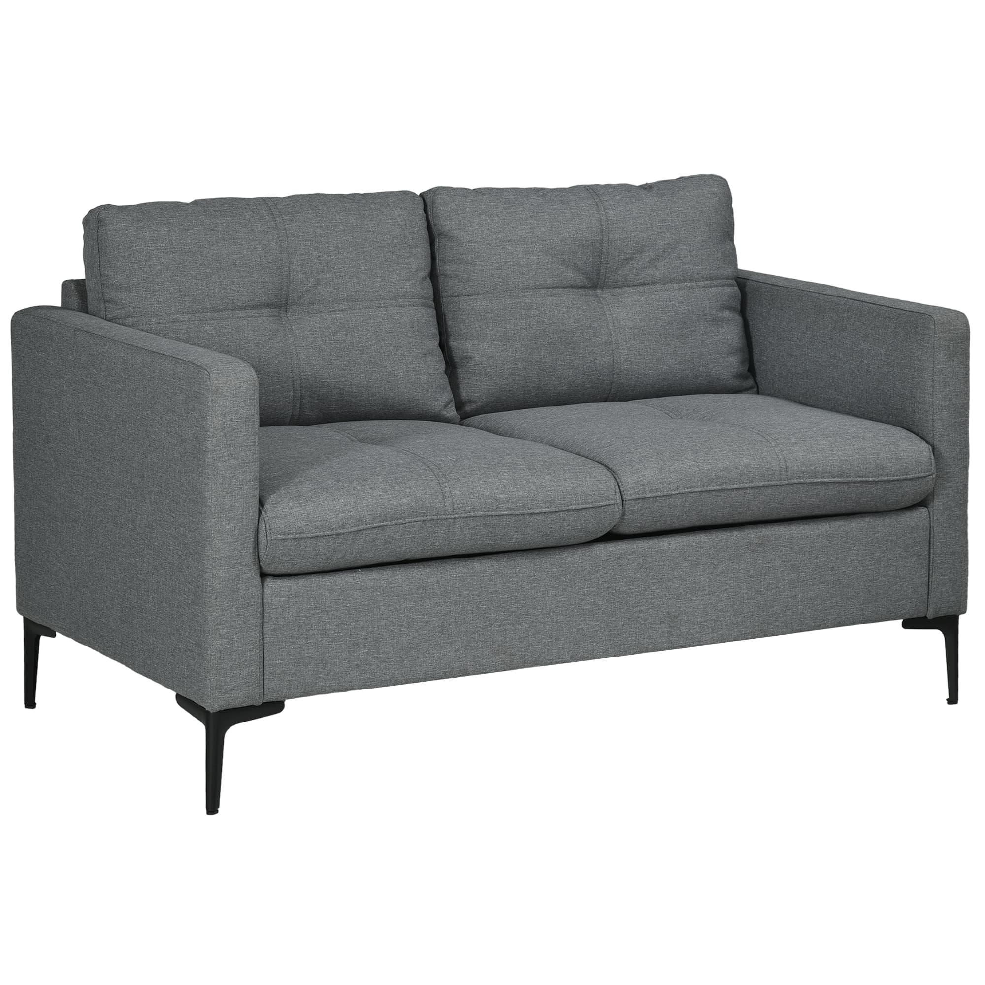 HOMCOM 2 Seater Sofa, Linen Fabric loveseat sofa, with 2 High-density sponge filled included Cushions, Steel Legs, Cat Scratch Anti, Dark Grey | Aosom UK