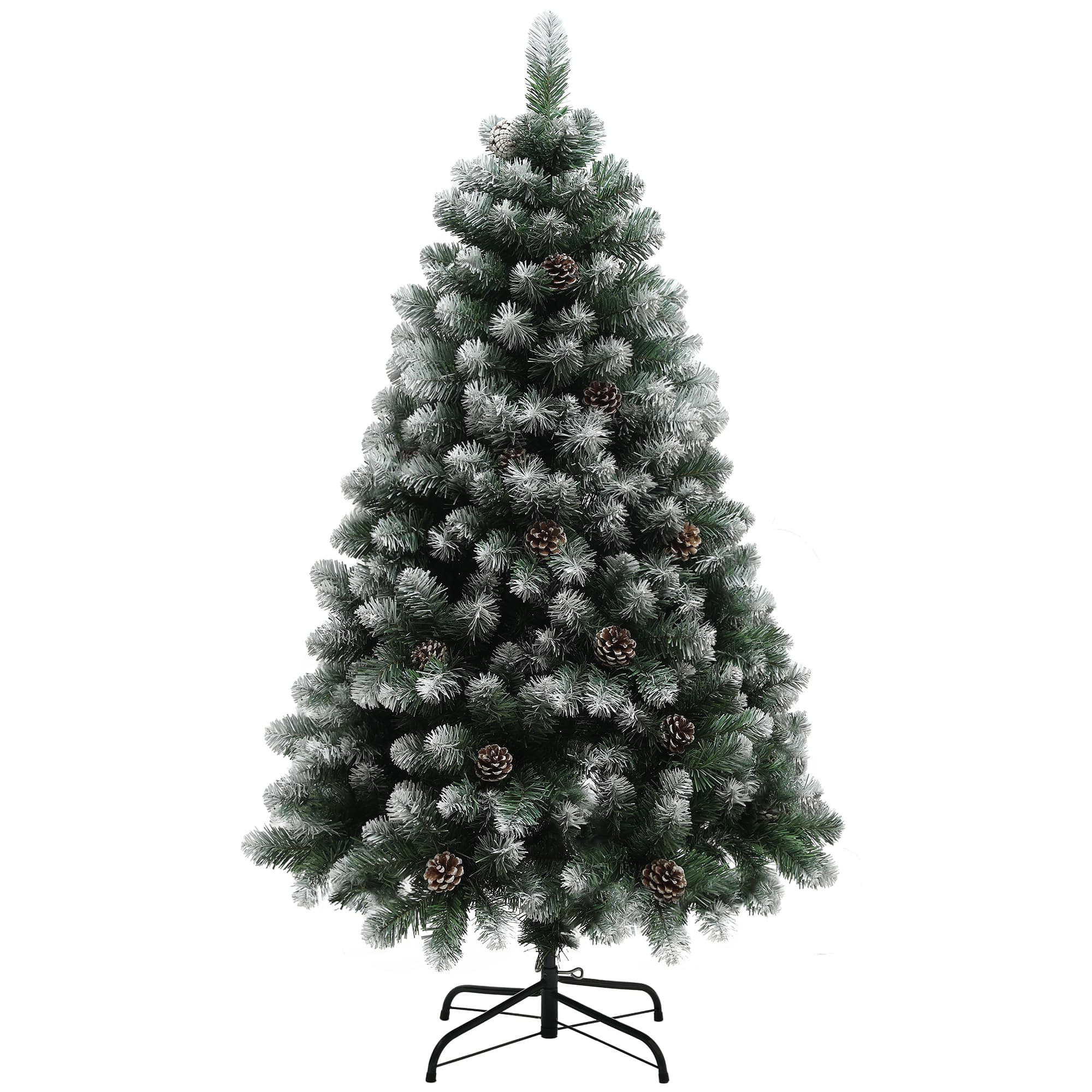 HOMCOM 5ft Artificial Pine Christmas Tree with 489 Branch Tips and Steel Base, Realistic Hinged Tree with Pinecones, Green | Aosom UK