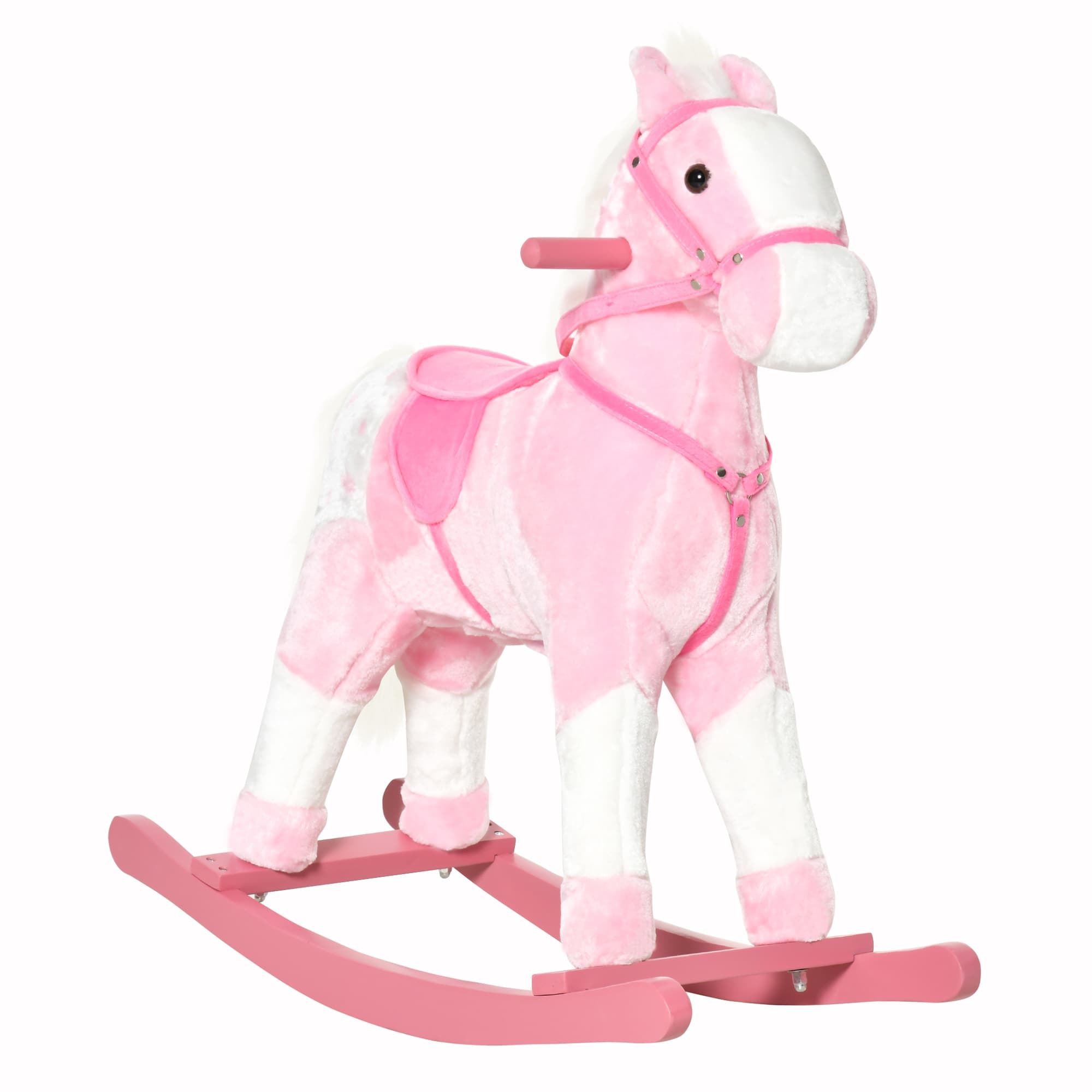 HOMCOM Childrens Plush Rocking Horse with Sound-Pink | Aosom UK