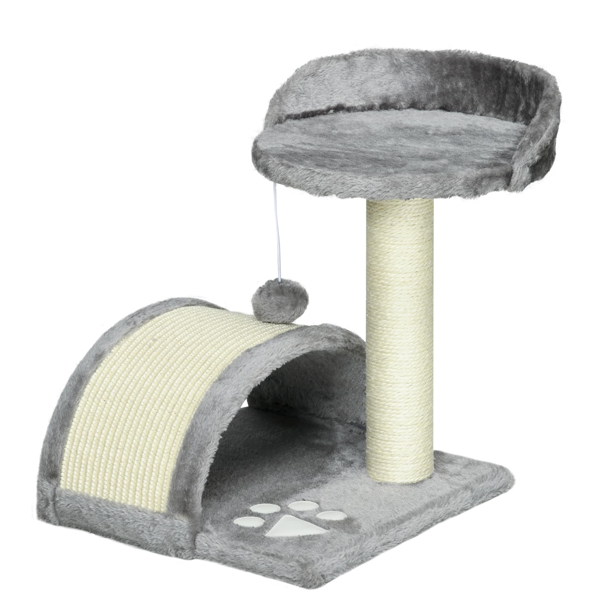 PawHut Cat Scratching Post, Cat Tree Scratching Kitten Activity Centre Climber Hanging Ball, Scratch Post for Indoor Cats, Grey | Aosom UK