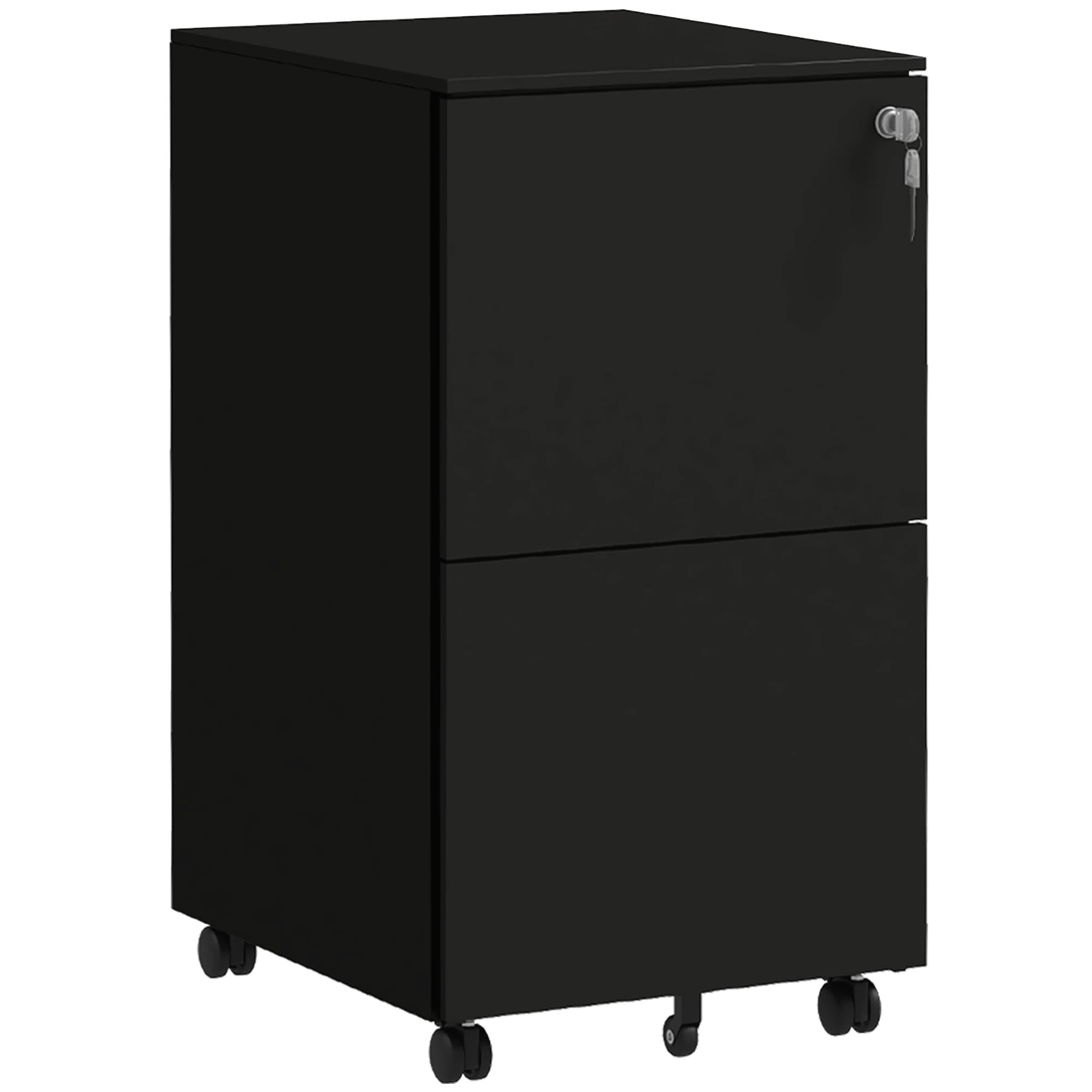 Vinsetto 2-Drawer Vertical Filing Cabinet with Lock, Steel Mobile File Cabinet with Hanging Bar for A4, Legal and Letter Size, Black | Aosom UK