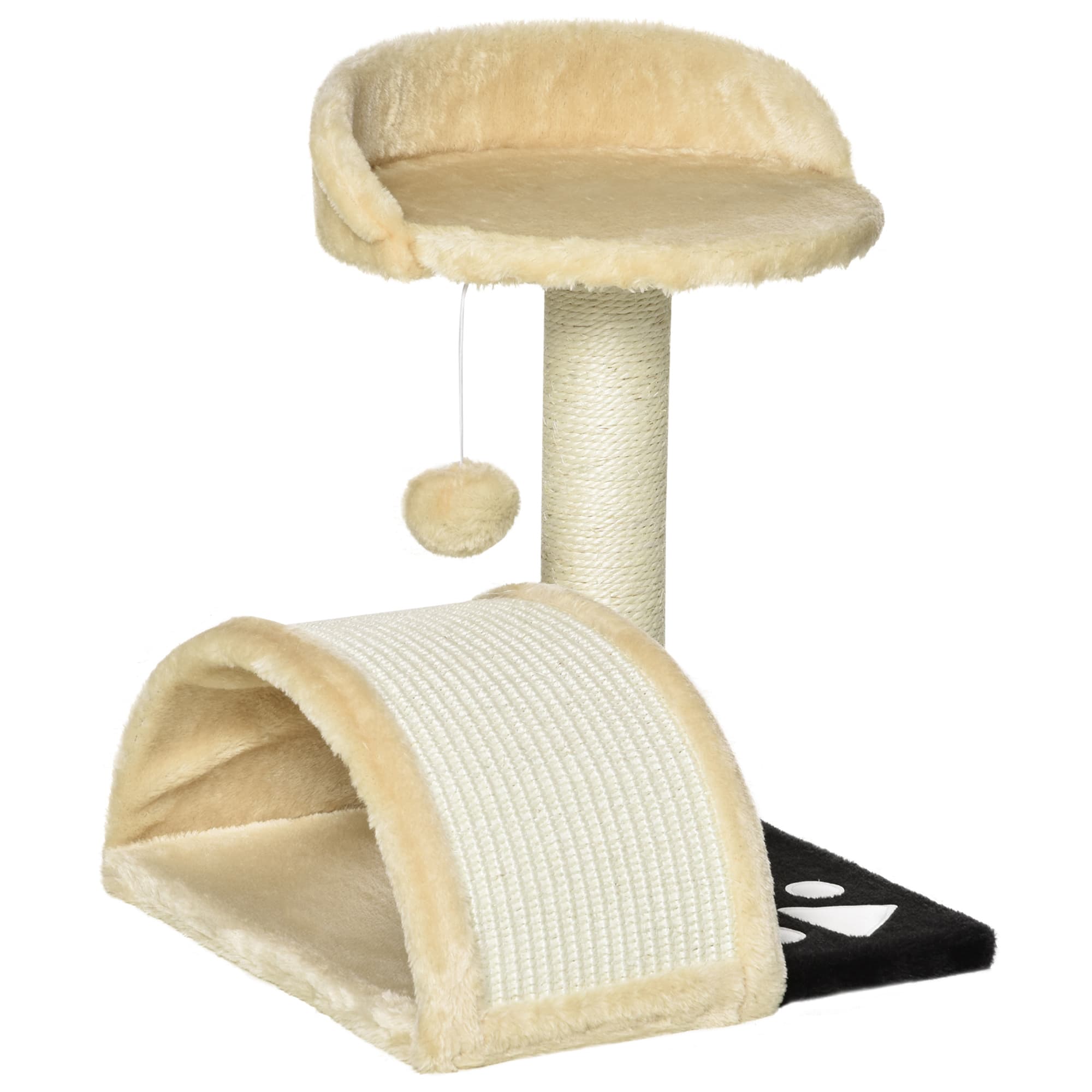 PawHut Cat Scratching Tree, Post with Activity Centre, Climber, Hanging Ball, Plush Cover, Beige | Aosom UK