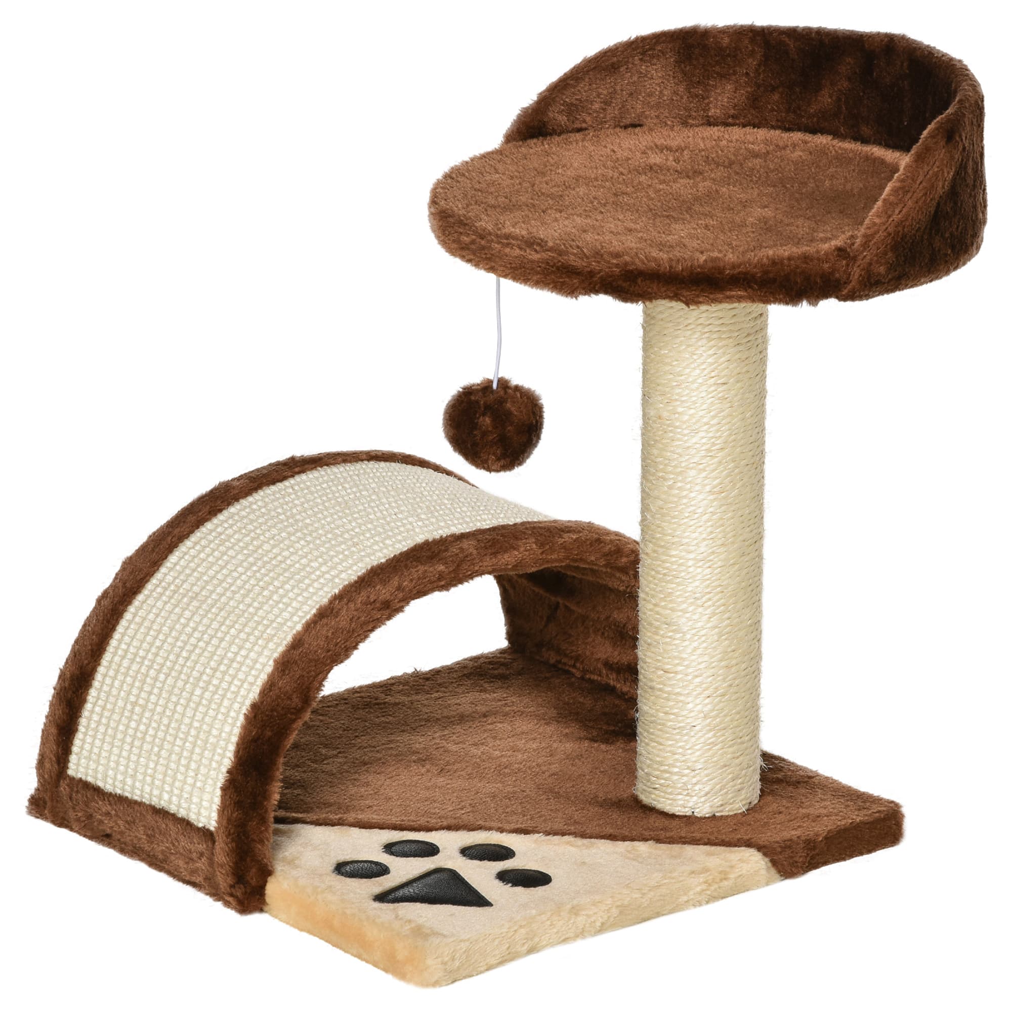 PawHut Cat Scratching Post, Indoor Activity Centre, Kitten Climber with Scratcher, Hanging Ball, Brown | Aosom UK