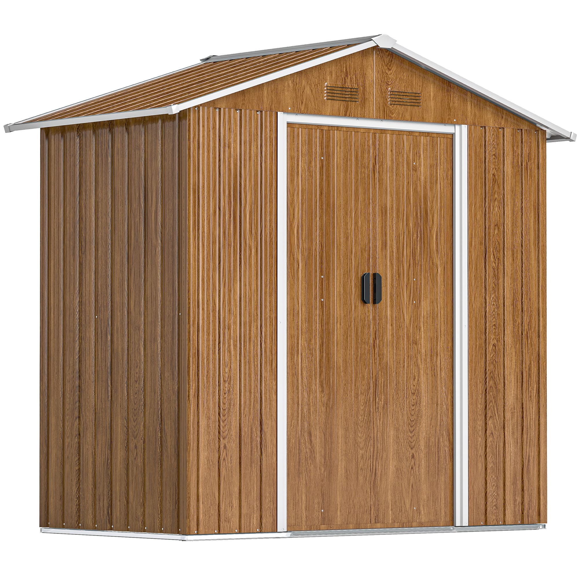 Outsunny Metal Garden Sheds, 6.5 x 3.5ft Galvanised Steel Shed with Double-door and Four Vents, Wood Effect | Aosom UK