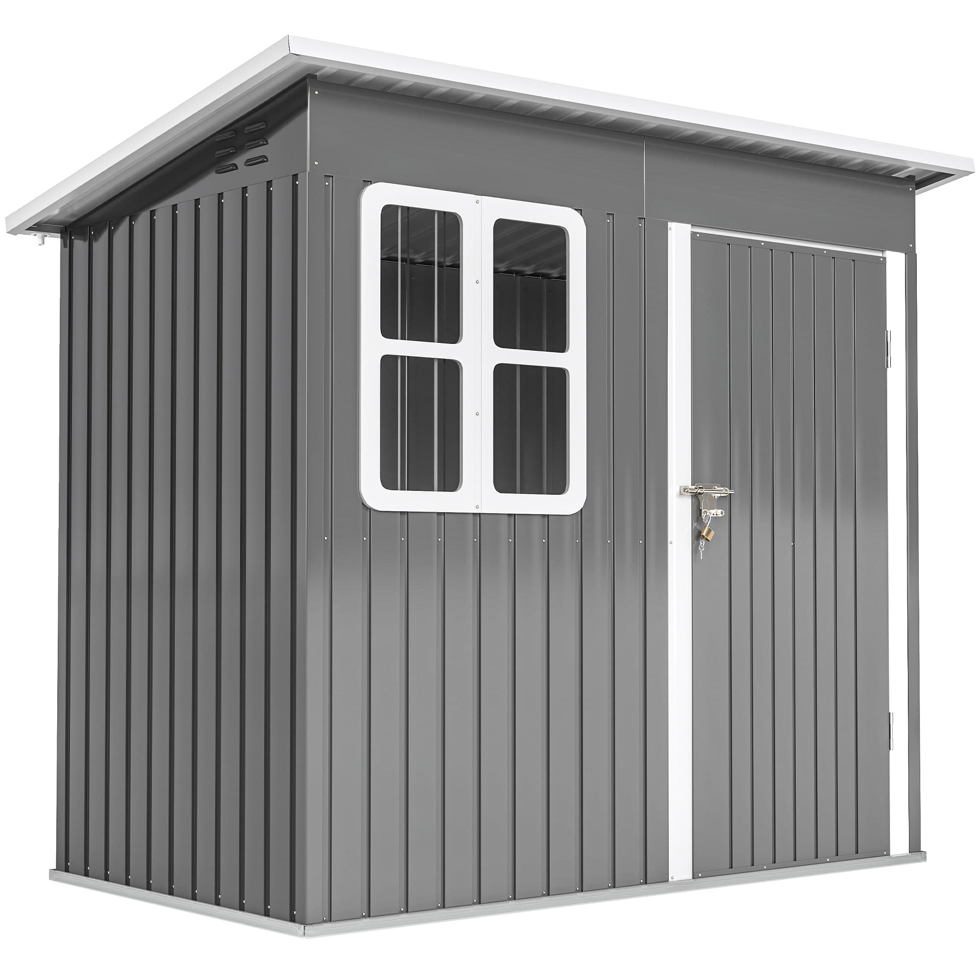 Outsunny 7 x 4ft Eco-friendly Garden Storage Shed with Galvanised Frame, Window, Lockable Door and Air Vents for Patio, Dark Grey | Aosom UK