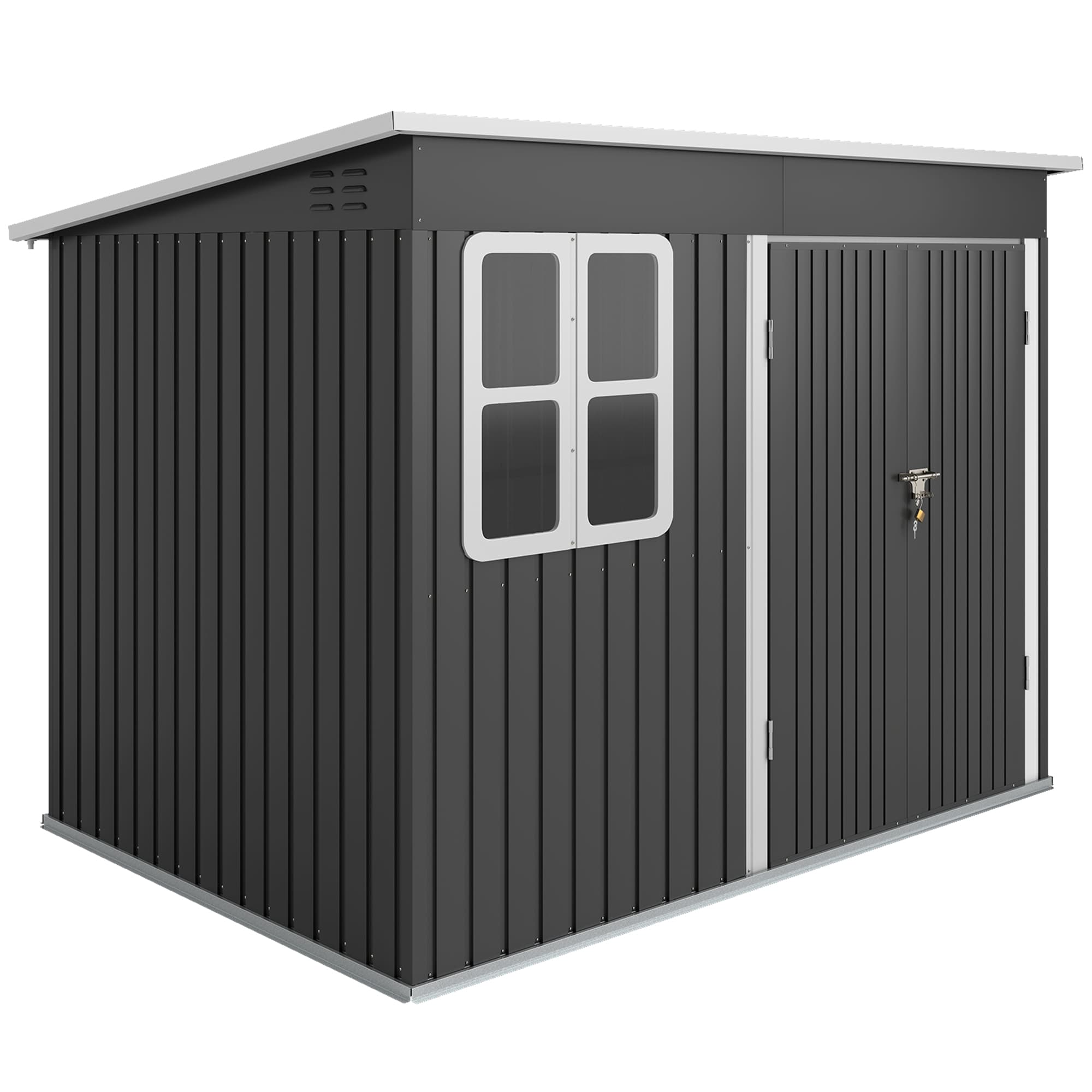 Outsunny 8.5 x 6ft Garden Storage Shed with Galvanised Frame, Window, Lockable Doors & Air Vents for Tools, Dark Grey | Aosom UK