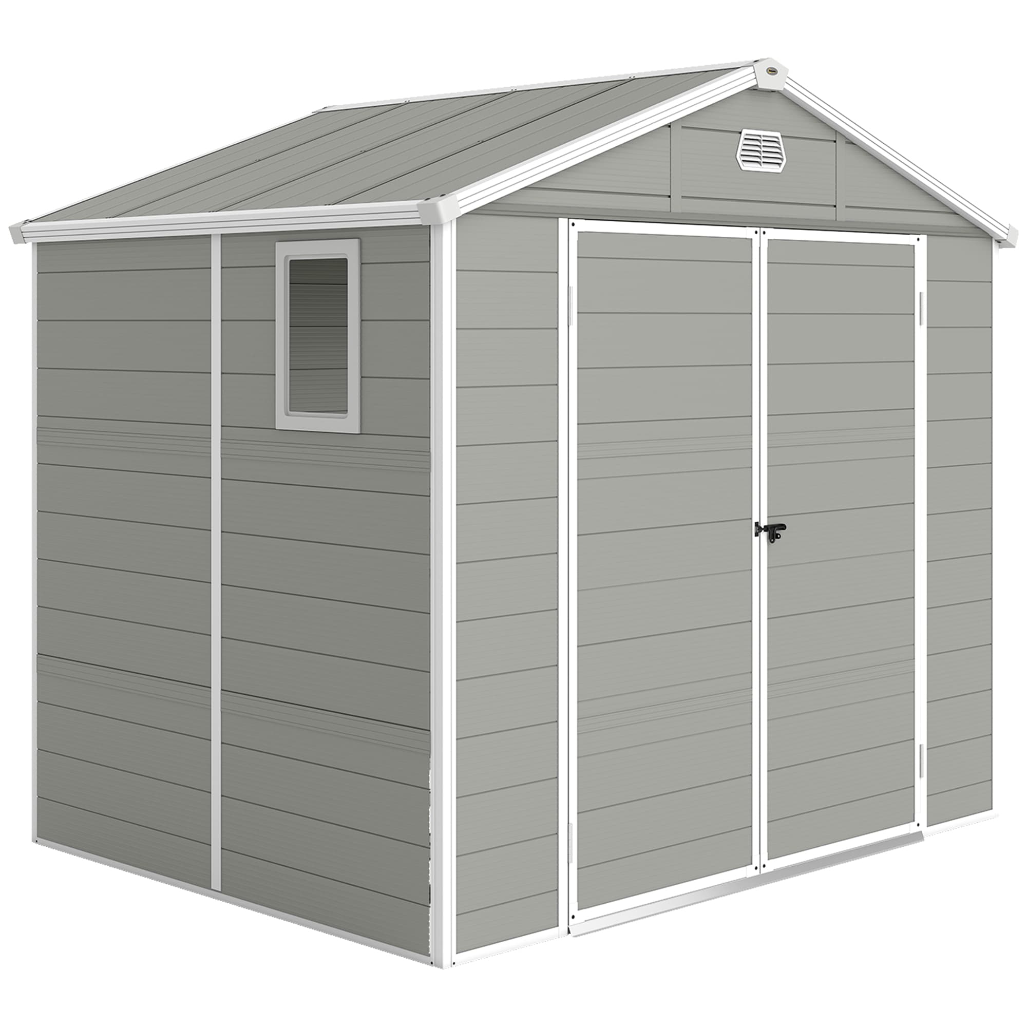 Outsunny 7.9ft x 6.2ft Storage Garden shed with Aluminium Frame and Galvanised Foundation Kit, Windproof, Snowproof & Waterproof, Grey | Aosom UK