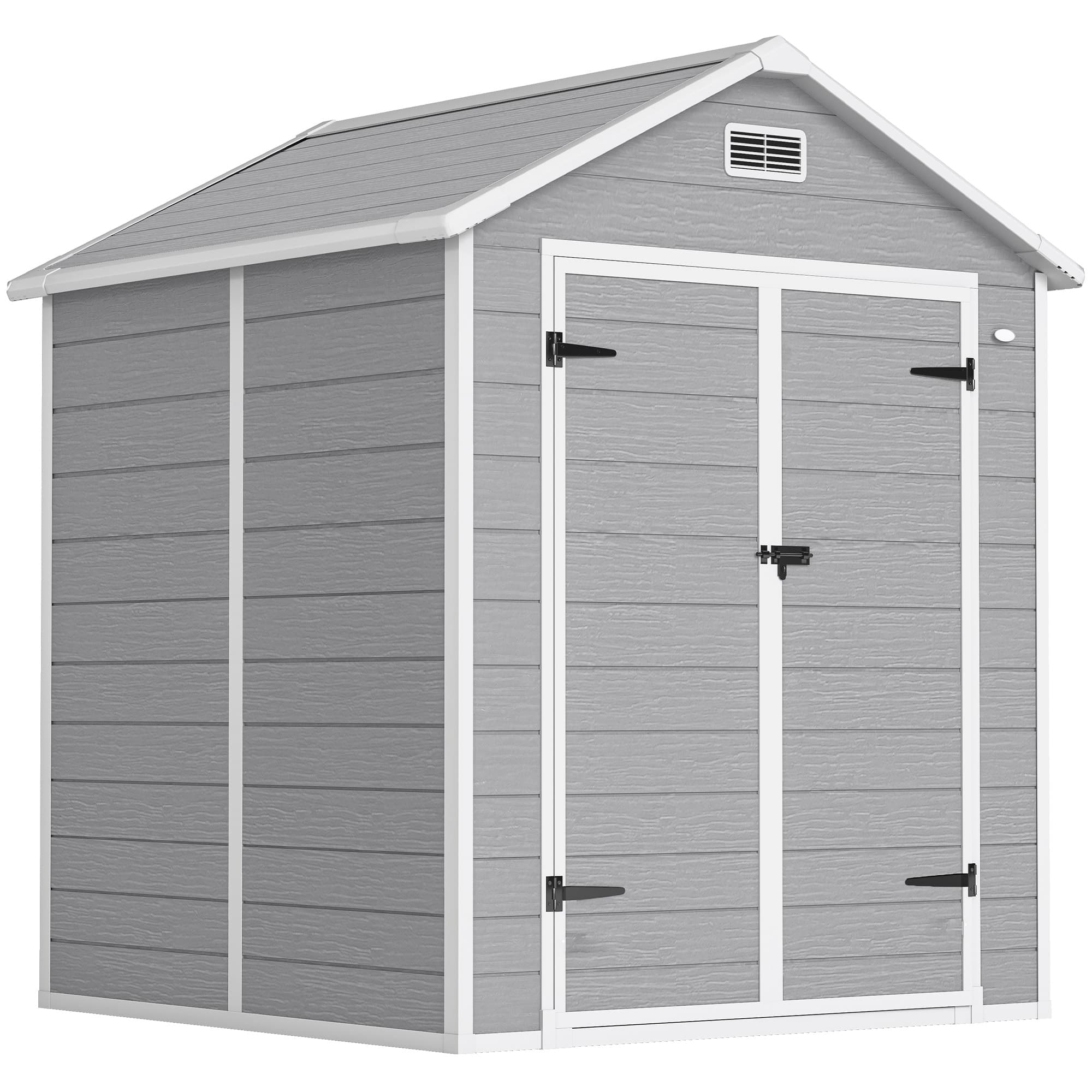Outsunny 6 x 5ft Garden Storage Shed with Floor, Window, Lockable Doors & Vents, Resin Tool Shed for Outdoor Patio, Dark Grey | Aosom UK