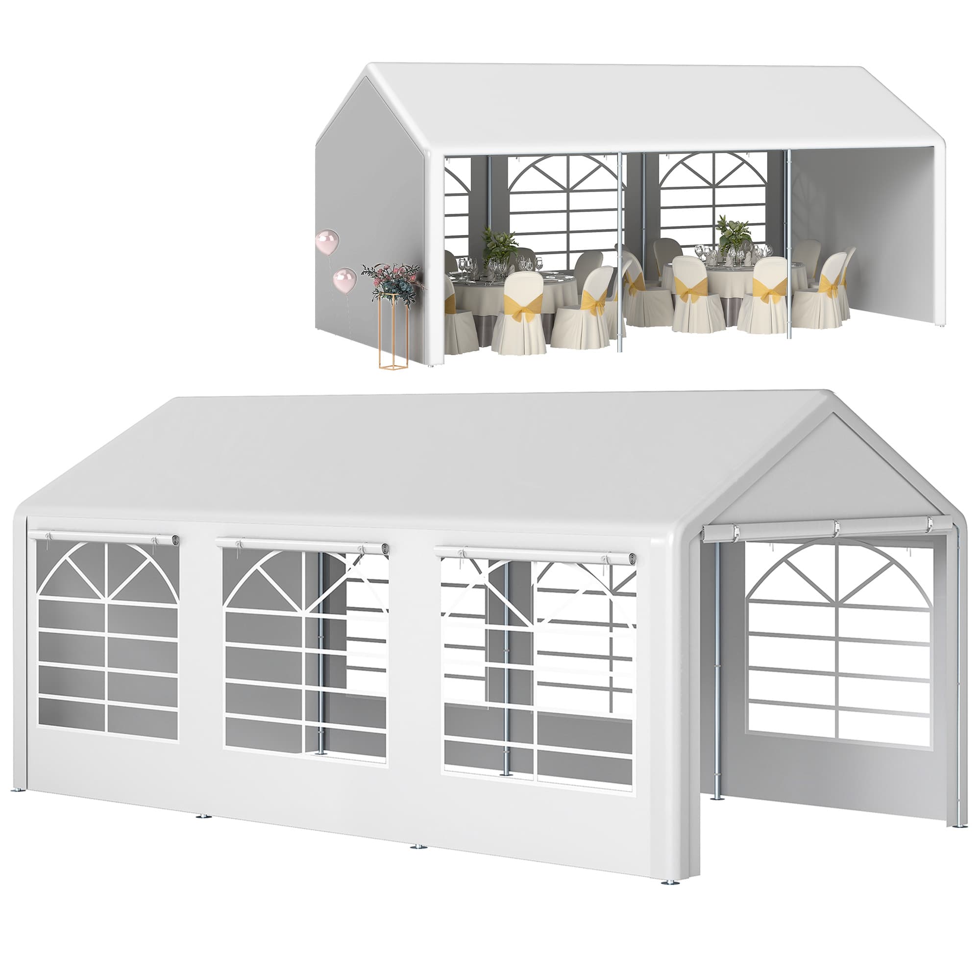 Outsunny Garden Gazebo Marquee Party Tent Wedding Portable Garage Carport shelter Car Canopy Outdoor Heavy Duty Steel Frame Waterproof (6m x 3m)