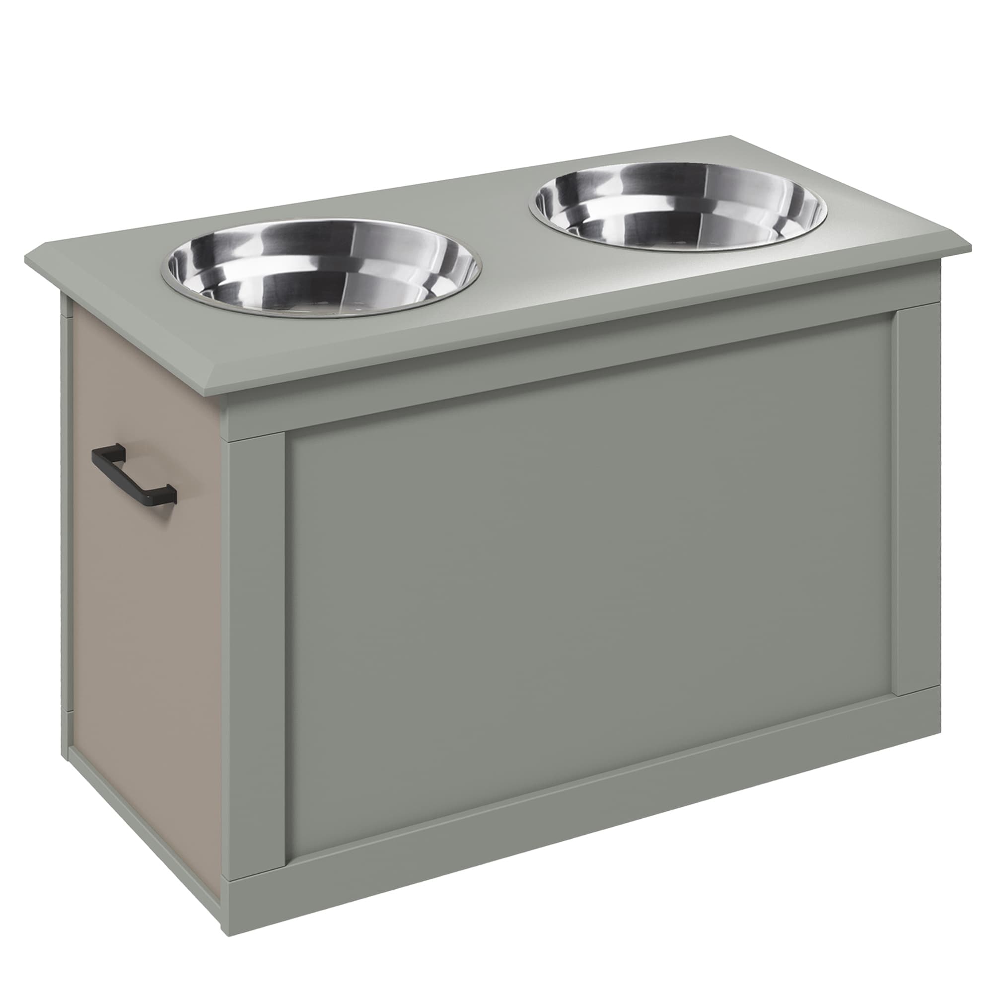 PawHut Elevated Dog Bowls, Pet Feeding Station with Storage, Dual Stainless Steel Bowls, for Large Dogs, Grey | Aosom UK