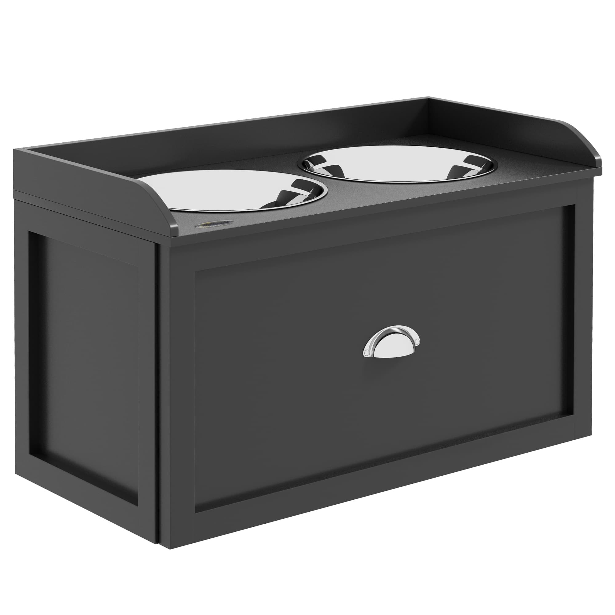 PawHut Elevated Dog Bowls in Stainless Steel, with 21L Food Storage Drawer, for Large Dogs and Cats, Black | Aosom UK