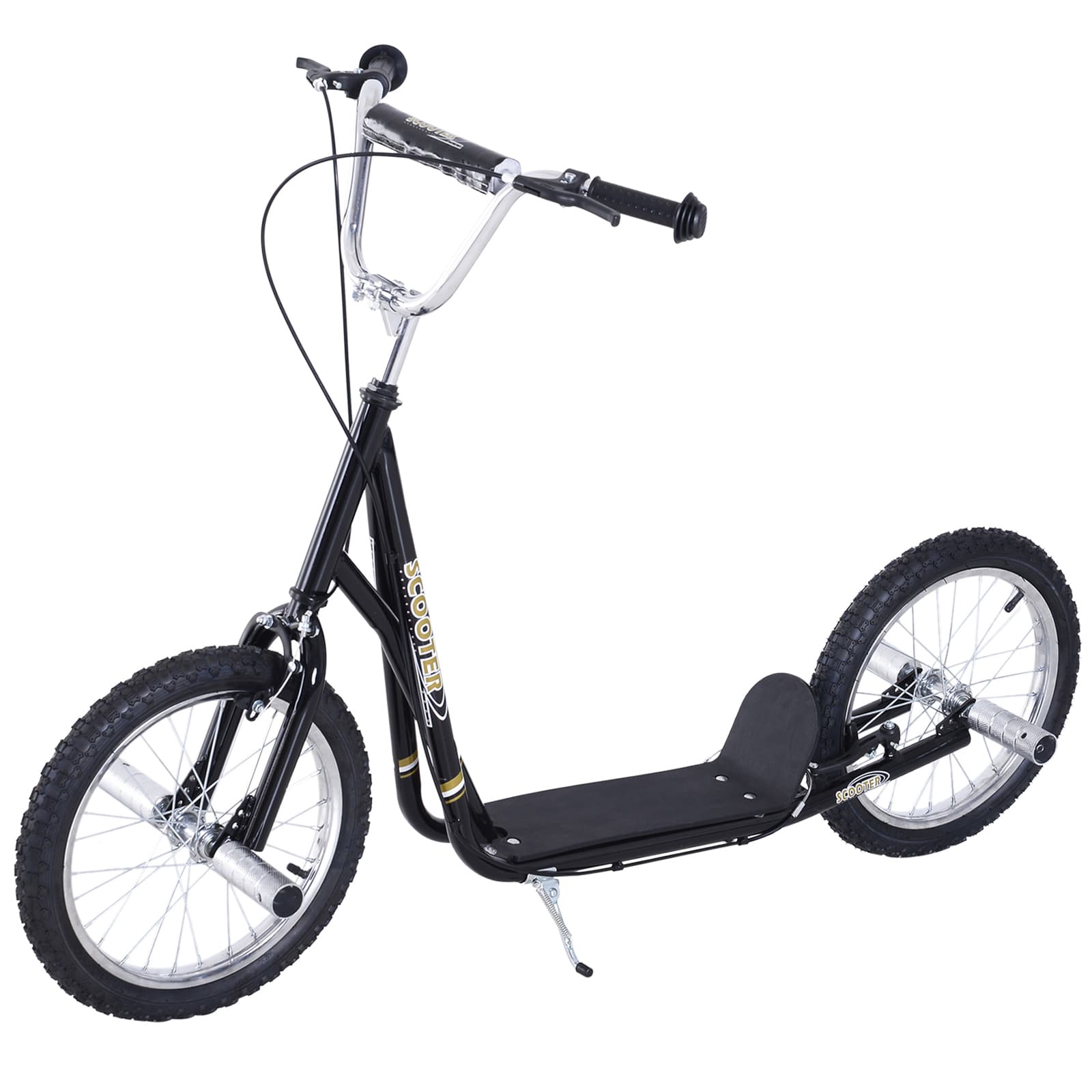 HOMCOM Teen Push Scooter, Children Stunt Scooter with 16 Inches Wheels, Adjustable Height, Front Rear Dual Brakes for 5+ Years, Black | Aosom UK