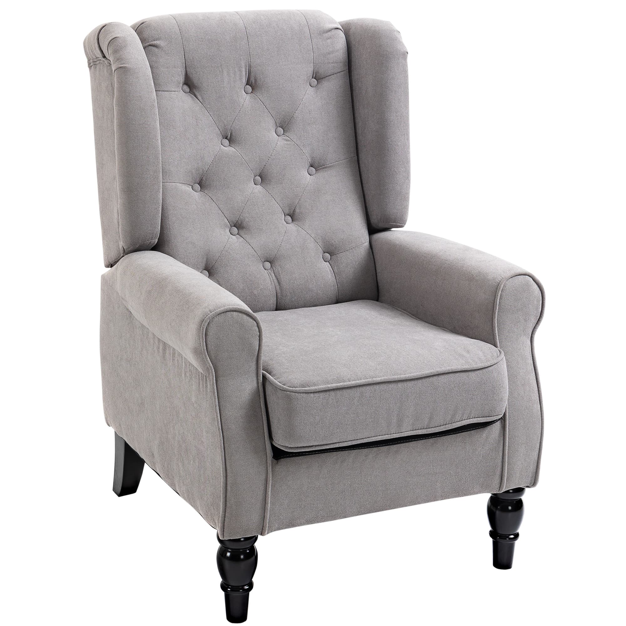 HOMCOM Wingback Armchair, Retro Accent Chair with Wooden Frame, Button Tufted, for Lounge or Bedroom, Grey | Aosom UK