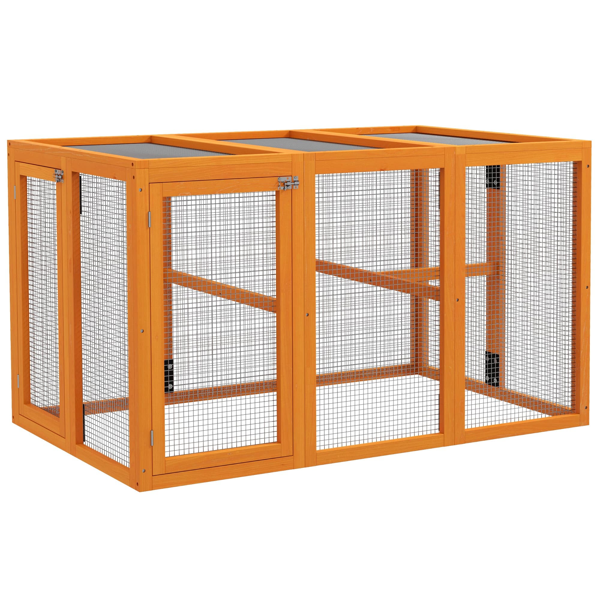PawHut Fire Wooden Chicken House, Chicken Coop with Combinable Design & Steel Wire, 80 x 140 x 84.5cm,for 1-3 Chickens, Orange | Aosom UK