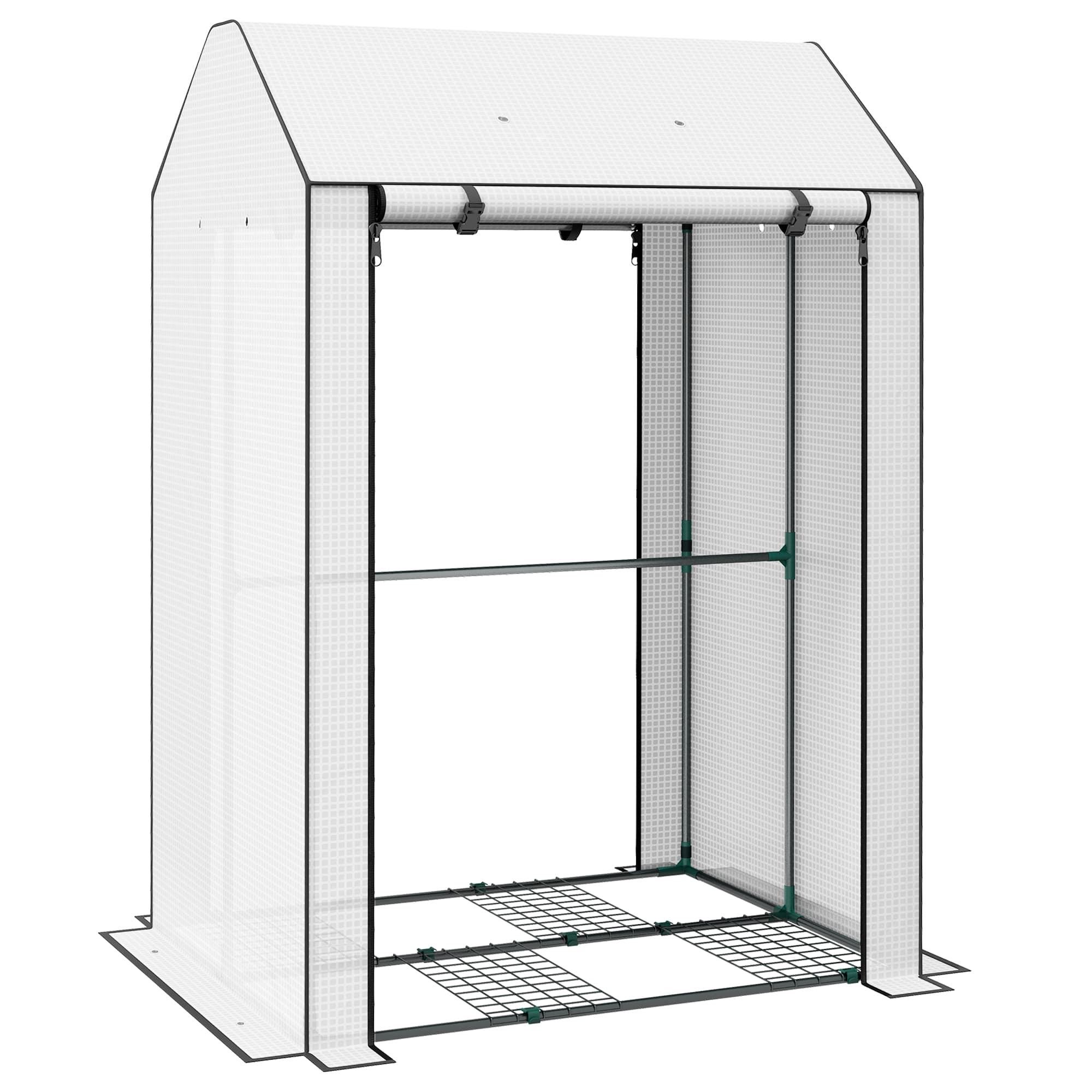 Outsunny Mini Greenhouse with 4 Wire Shelves Portable Garden Grow House Upgraded Tomato Greenhouse with Roll Up Door and Vents, 100 x 80 x