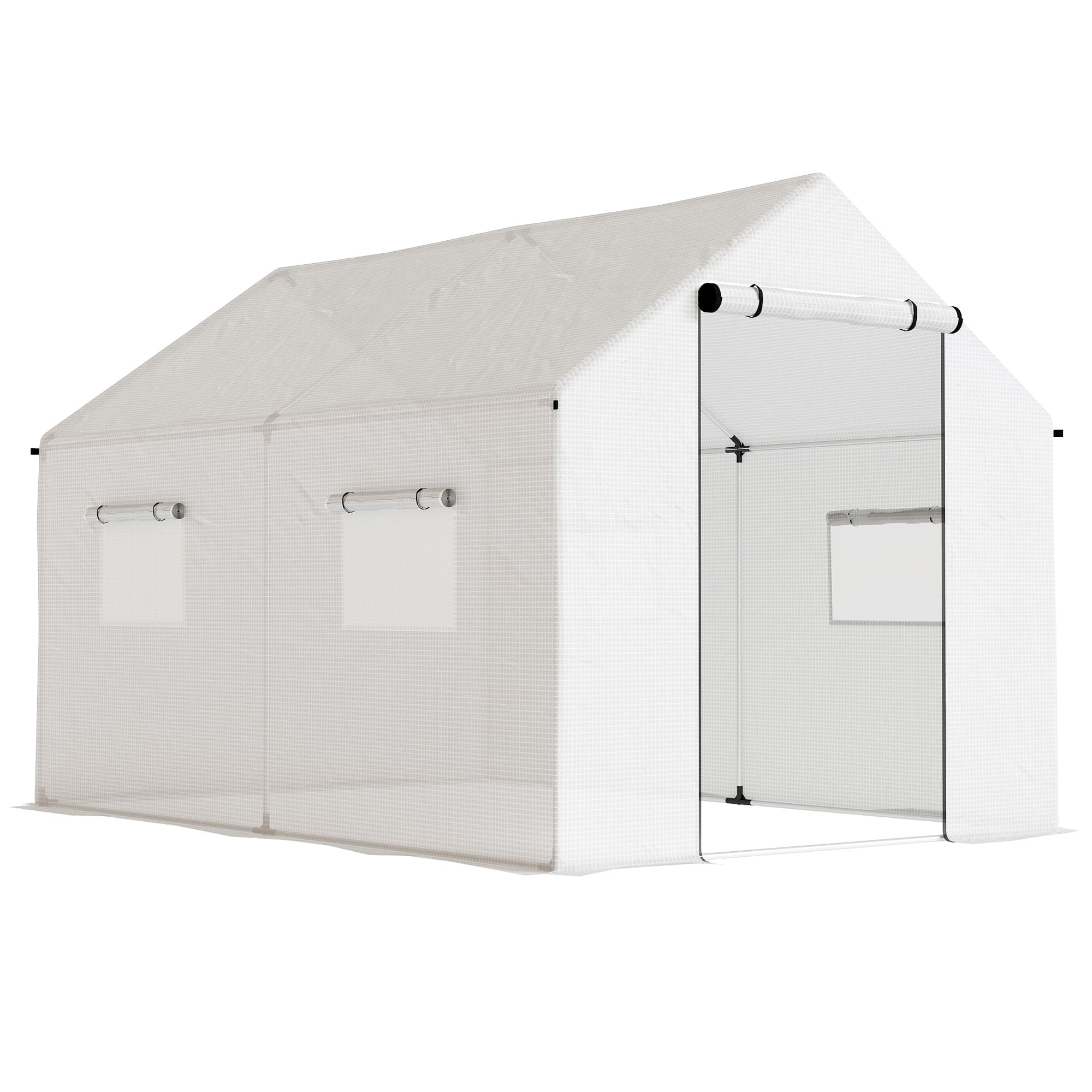 Outsunny Poly Tunnel Greenhouse Walk-in Polytunnel Greenhouse, Shelter for Plants, Pointed roof, 2 x 2 x 3m, White | Aosom UK