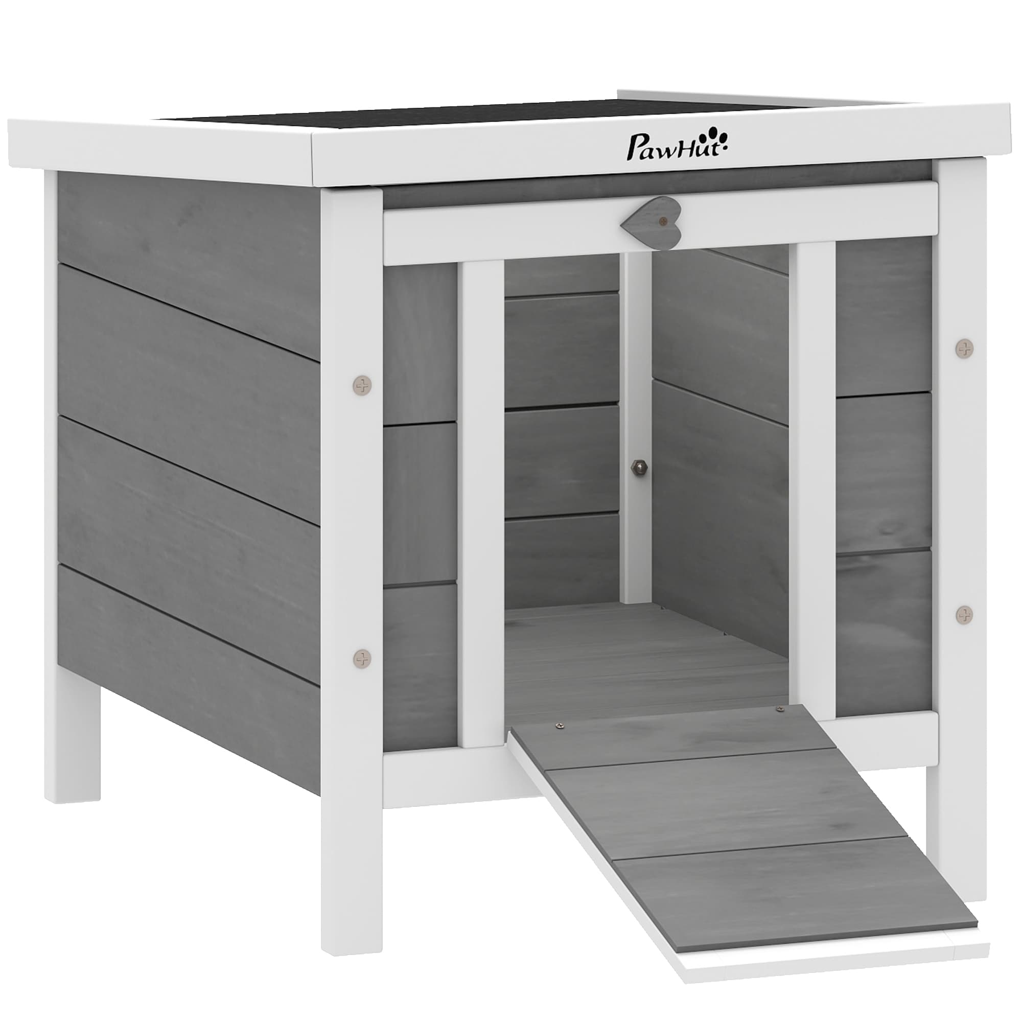 PawHut Wooden Rabbit Hutch Bunny Puppy Cage Guinea Pig Hutch, Rabbit Hideaway, Cat House, Pet Habitat Small Animals Ferret 51 x 42 x 43 cm, Grey