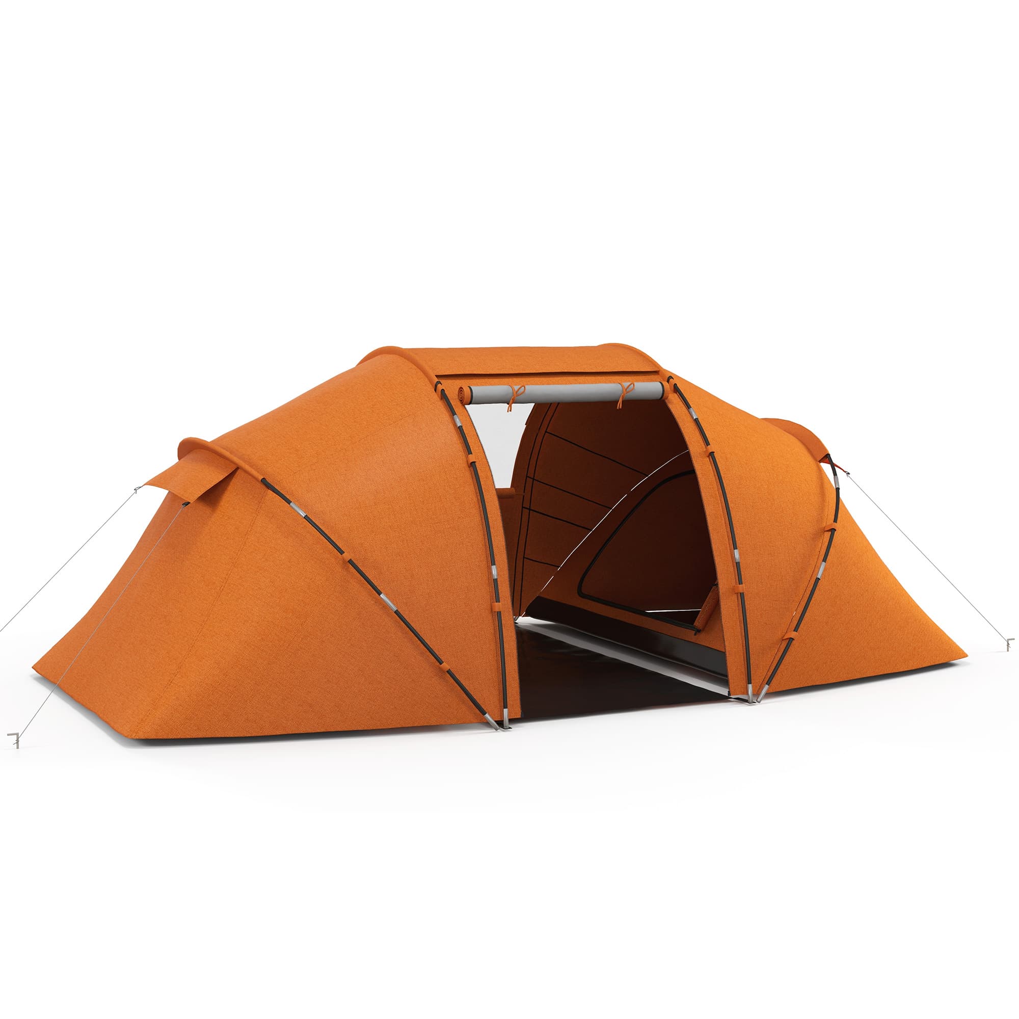 Outsunny 4-6 Man Camping Tent w/ Two Bedroom, Hiking Sun Shelter, UV Protection Tunnel Tent, Orange | Aosom UK