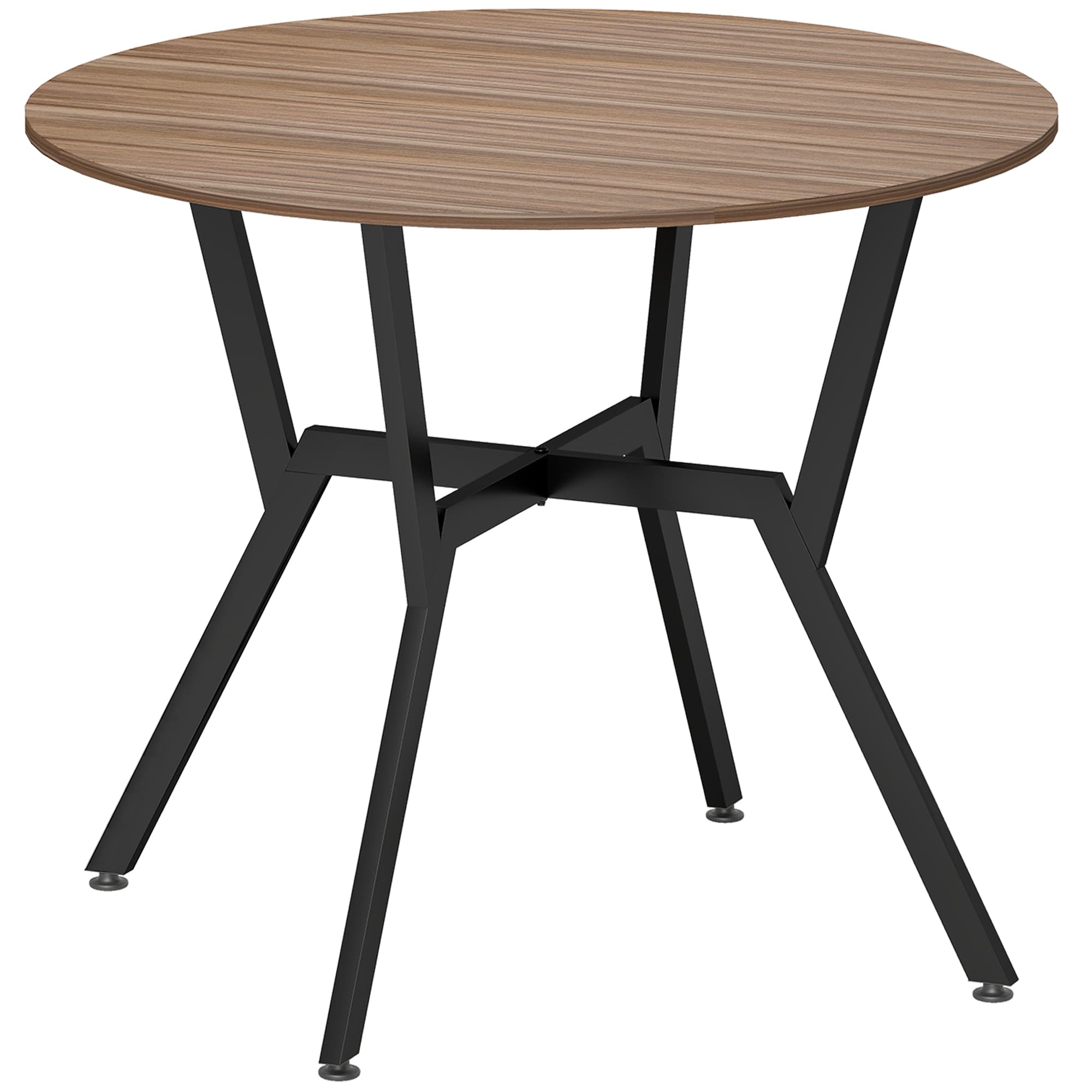 HOMCOM Dining Table, Round Kitchen Table with Black Legs, Anti-slip Foot Pads for Living Room, Dining Room 90 x 76 cm, Brown | Aosom UK