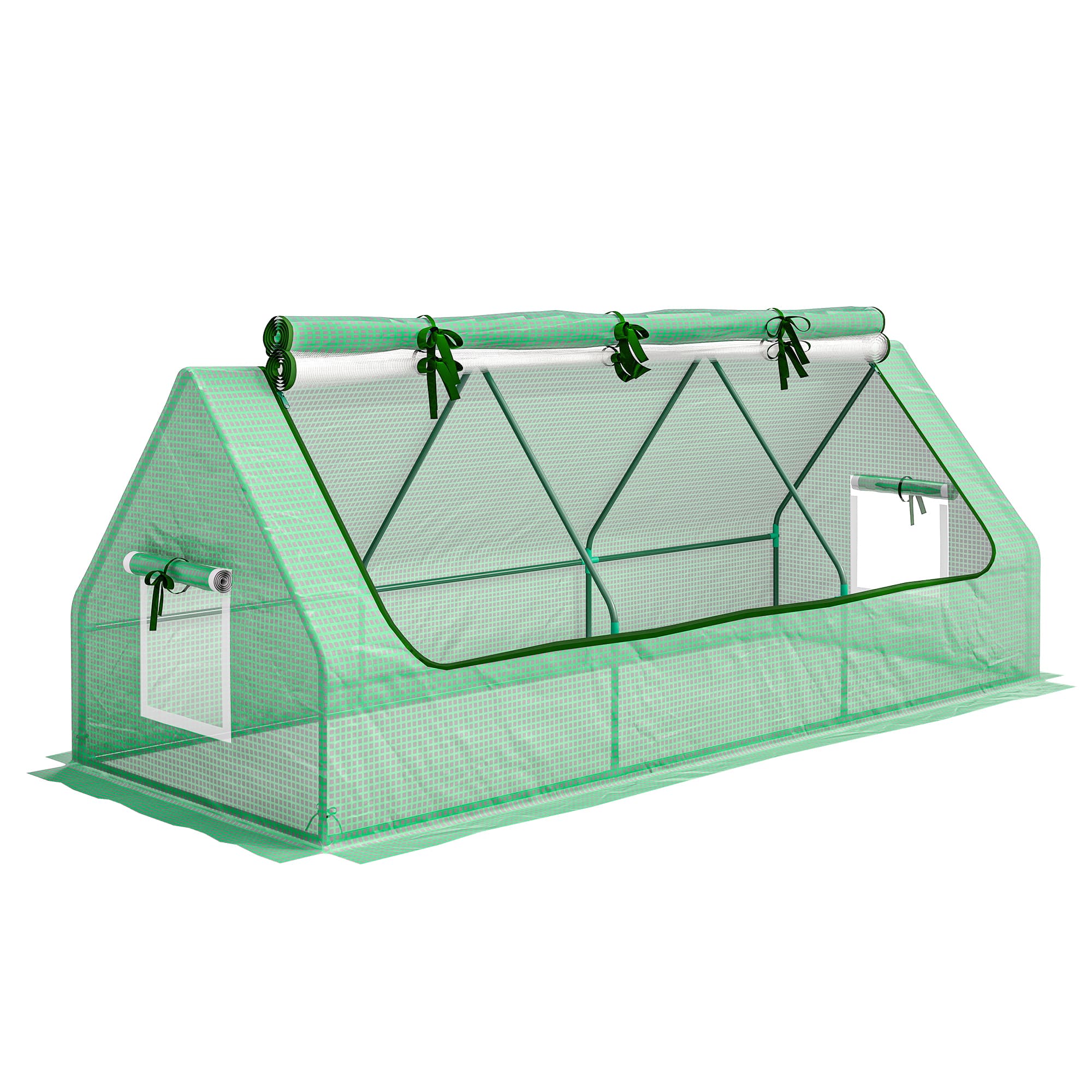 Outsunny Mini Greenhouse with Steel Frame, Plastic Cover, 240Hcm, Roll-Up Windows, Inner Mesh Layer, Great for City Flats | Aosom UK