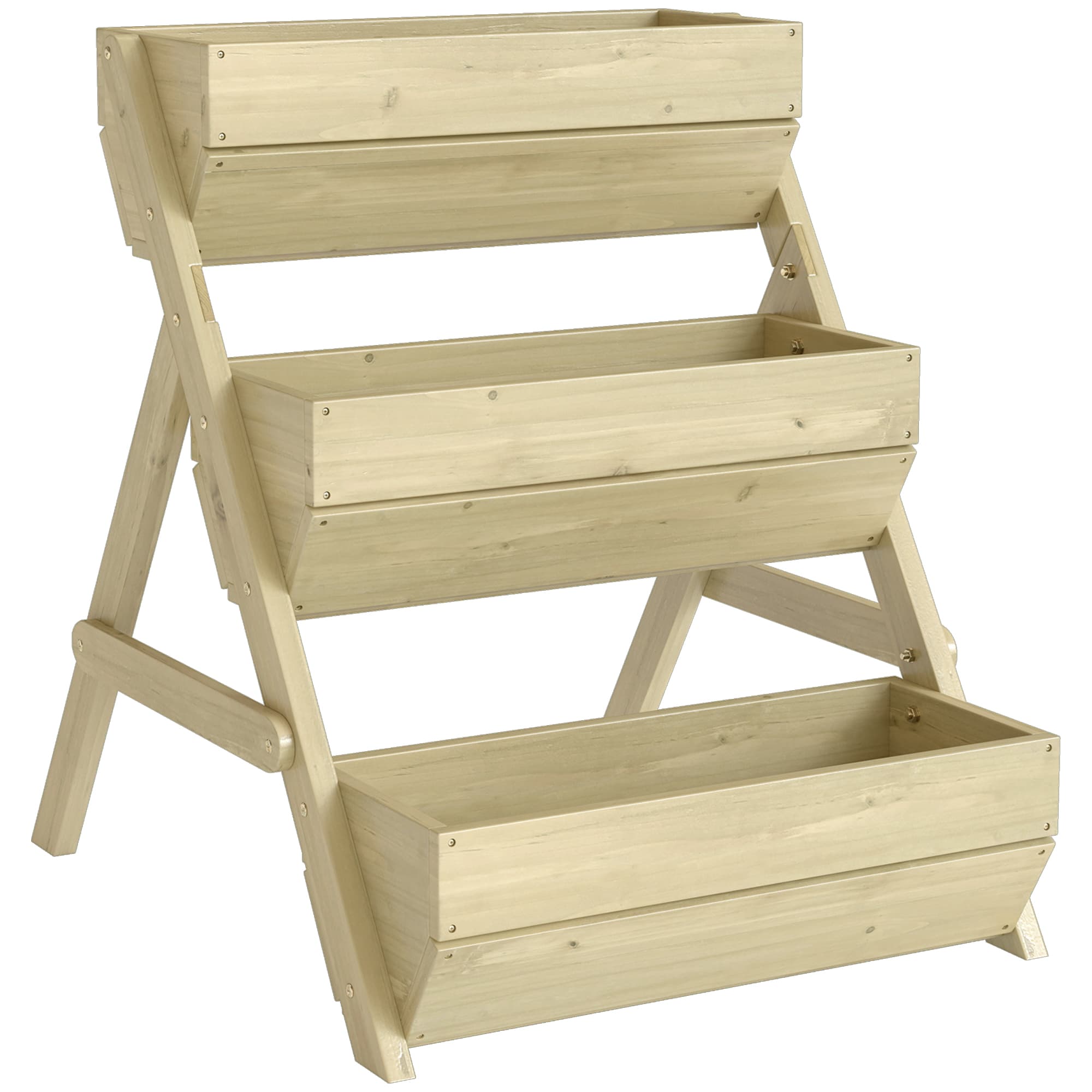 Outsunny 3-Tier Build up Garden Beds, Wooden Elevated Flower Beds, Outdoor, Garden, 120 x 68 x 80cm, Green | Aosom UK