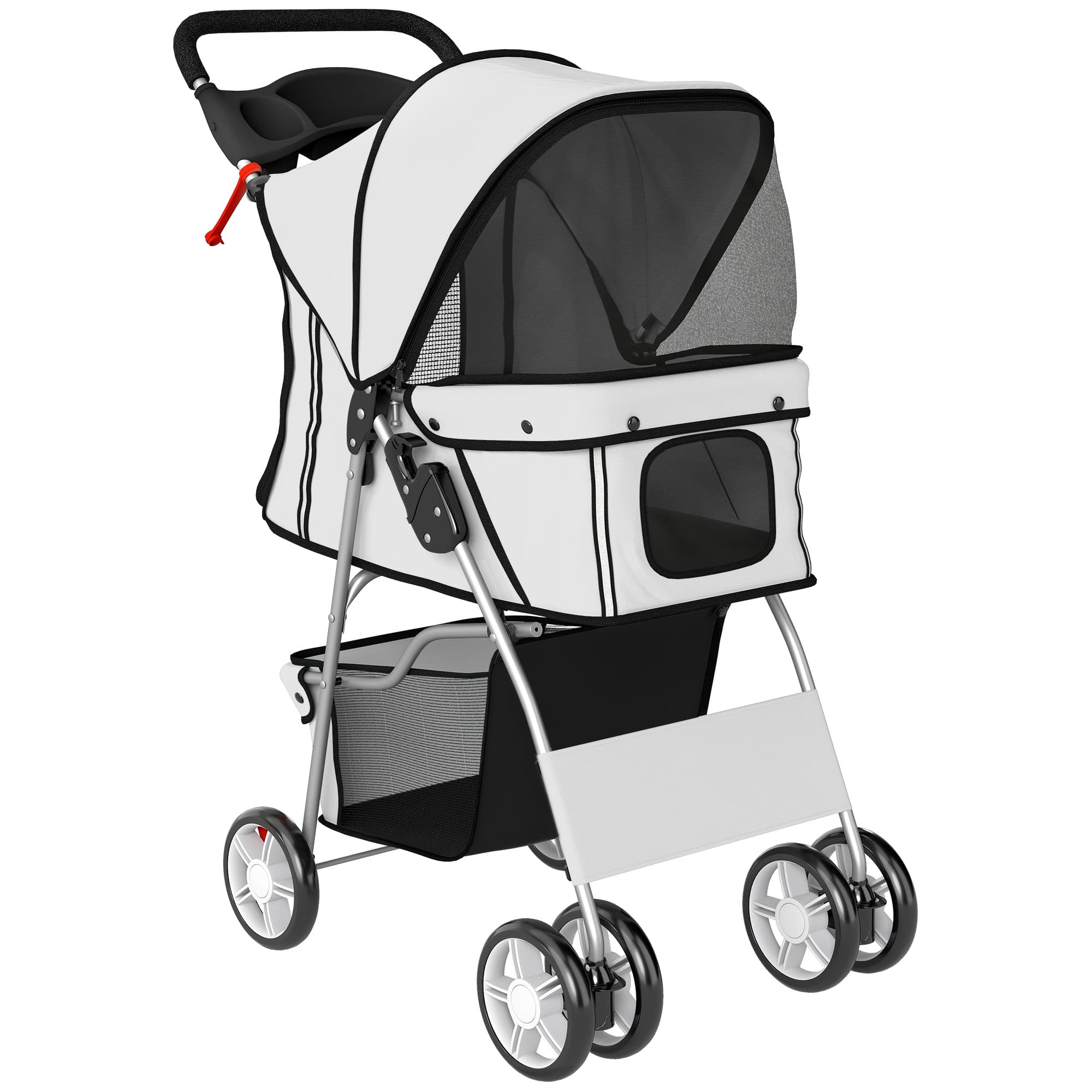 PawHut Dog Pram, Pet Stroller with Reflective Strips, Foldable Cat Stroller with 360° Swivel Wheels, Grey