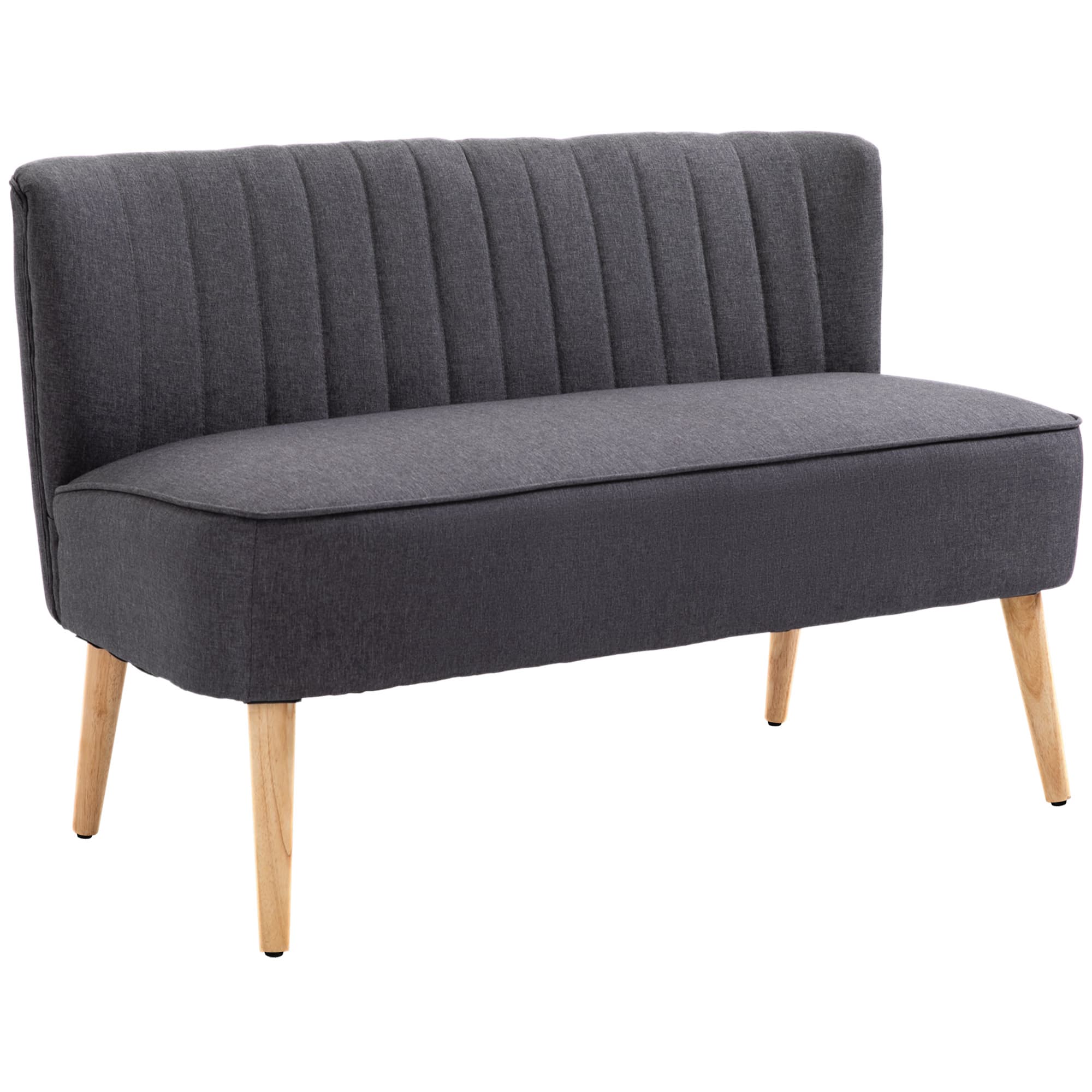 HOMCOM Modern Double Seat Sofa Loveseat Couch 2 Seater Compact Sofa Padded Linen Wood Leg, Cat Scratch Resistant, Dark Grey | Aosom UK