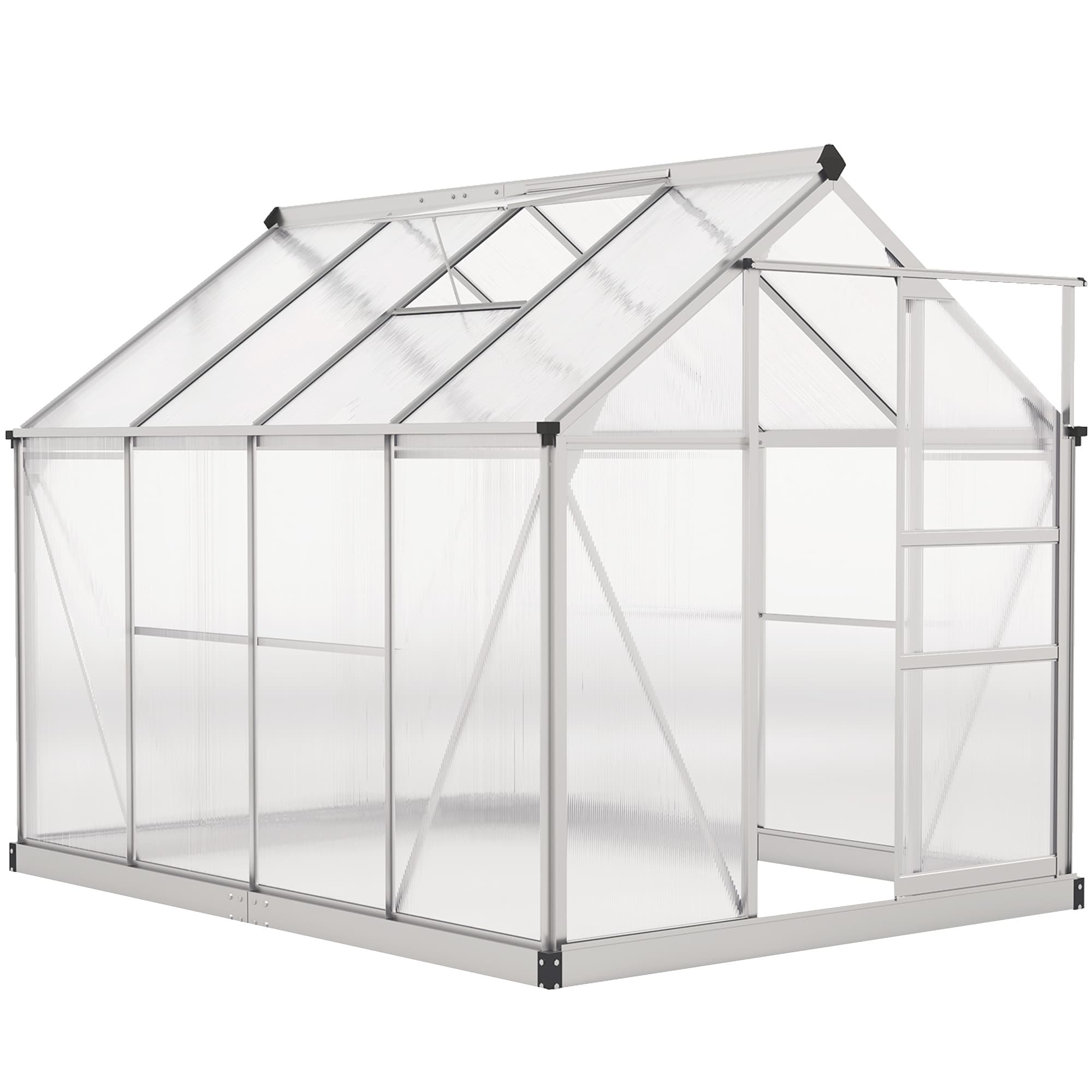 Outsunny 6x8 ft Greenhouse with Sliding Door, Walk-In Greenhouse with Roof & Vent, Durable Garden Greenhouse for Plants, Clear | Aosom UK