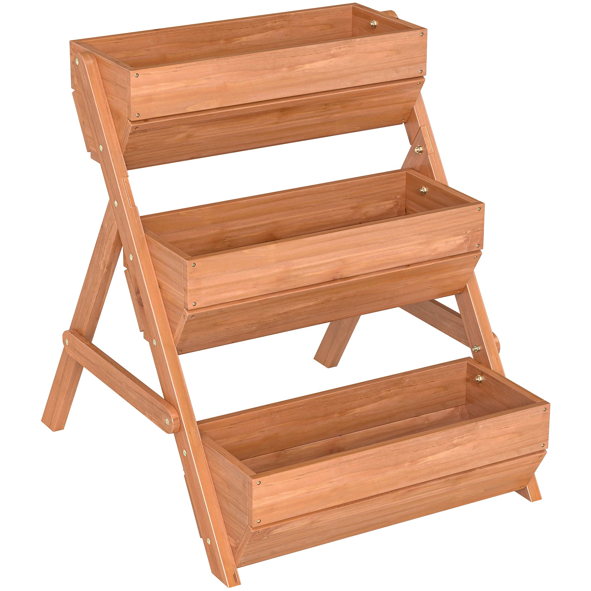 Outsunny 3 Tier Raised Flower Bed, Wooden Elevated Planter for Flower, Vegetable, Herb, 65x75x78cm, Brown | Aosom UK