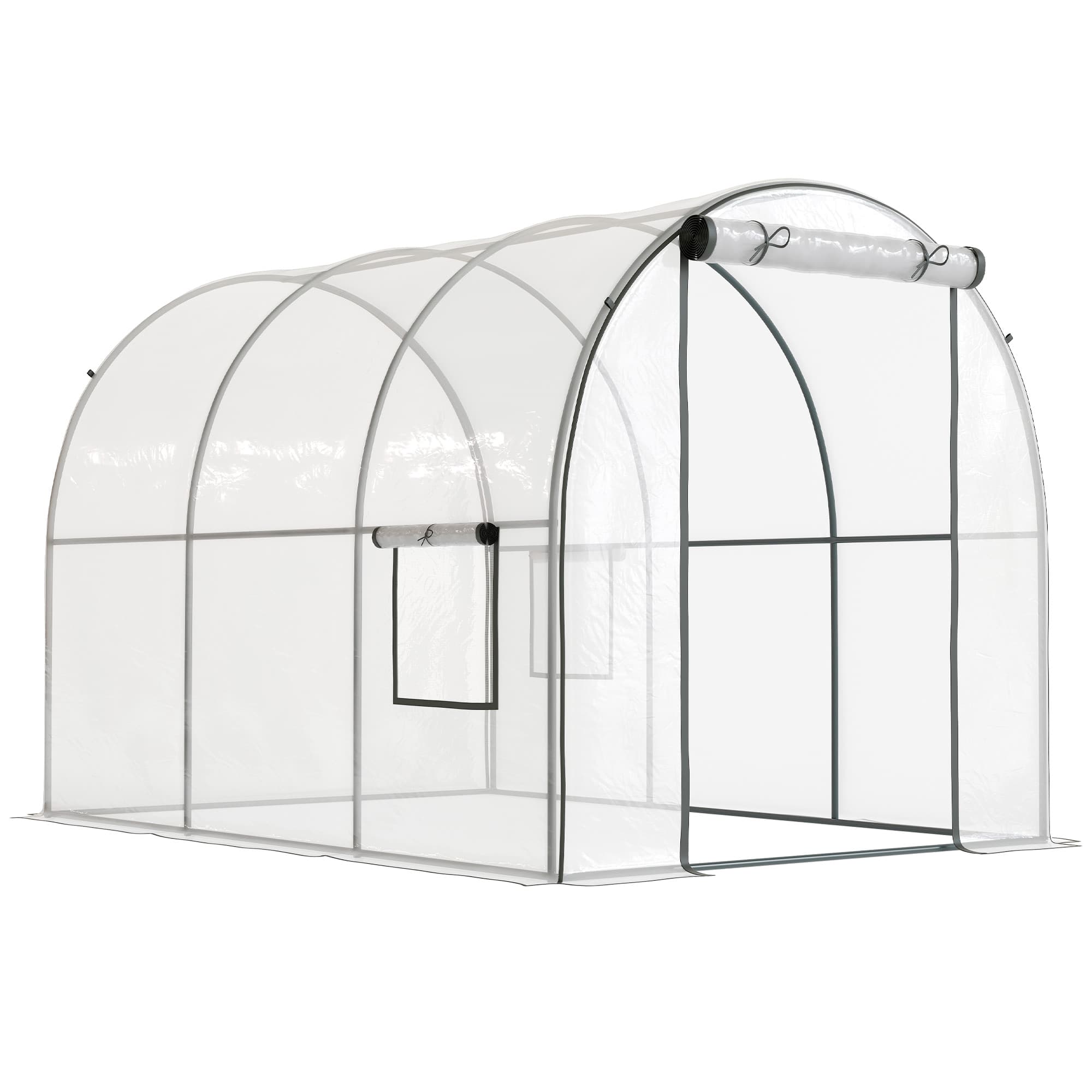 Outsunny Polytunnel Greenhouse Walk-in Grow House with Plasric Cover, Door, Mesh Window and Steel Frame, 3 x 2 x 2m, Clear | Aosom UK