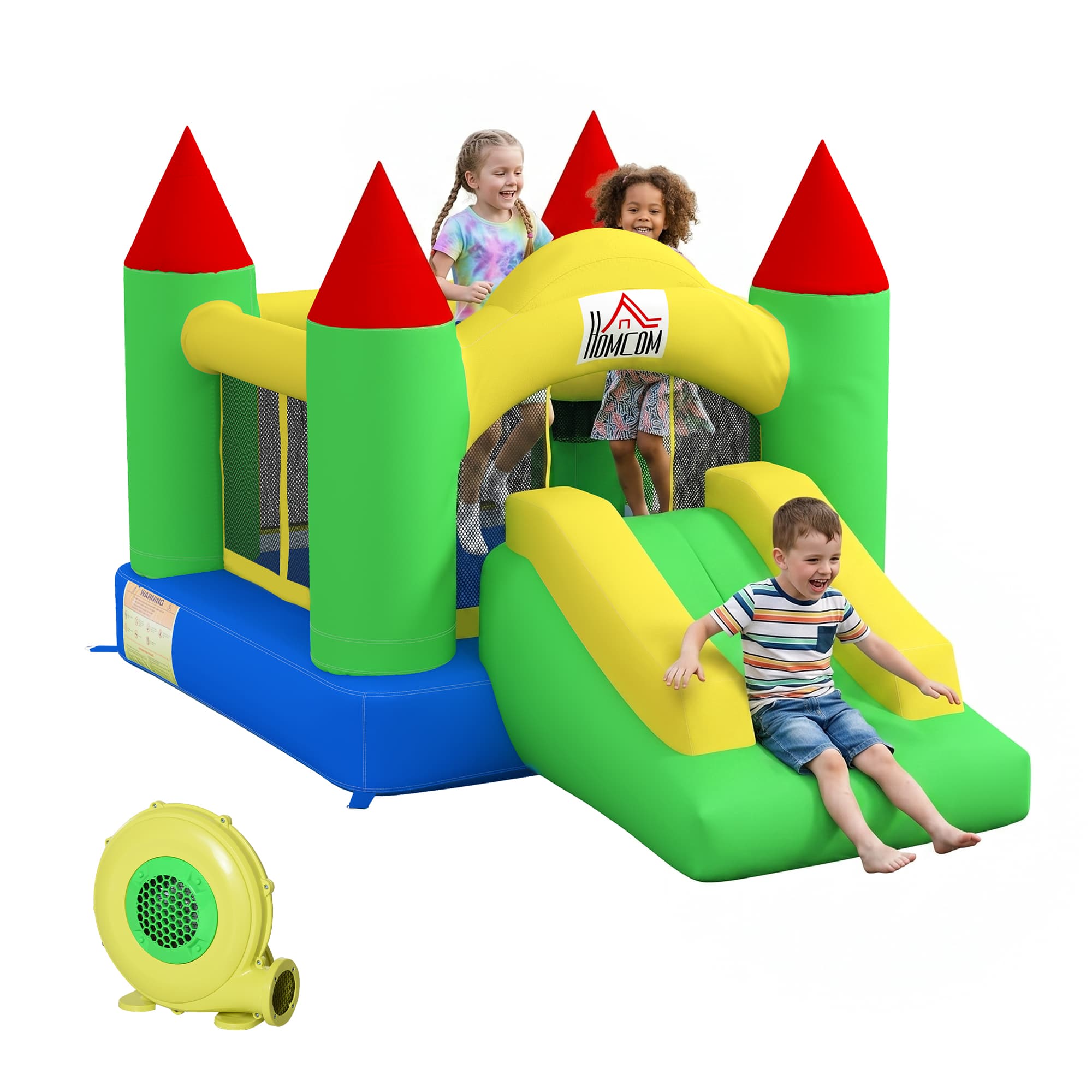 HOMCOM Nylon Inflatable Bouncy Castle, Fire and Water Resistant, Puncture-proof, Multi-Colour | Aosom UK