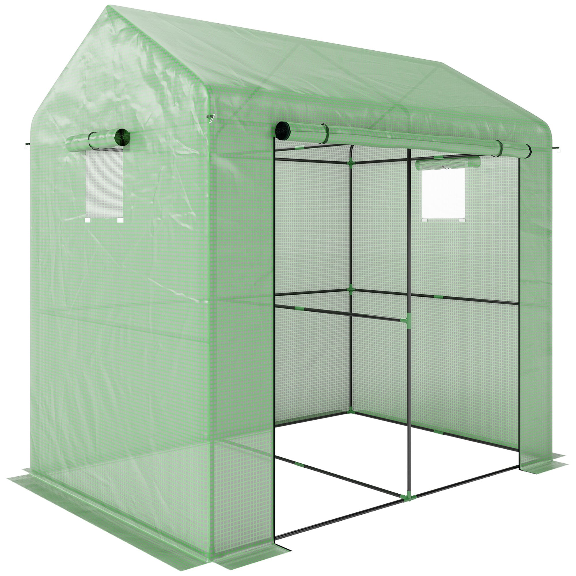 Outsunny Greenhouse, Walk-in Garden Grow House with Roll-up Door and Mesh Windows, 200 x 140 x 200cm, Green | Aosom UK