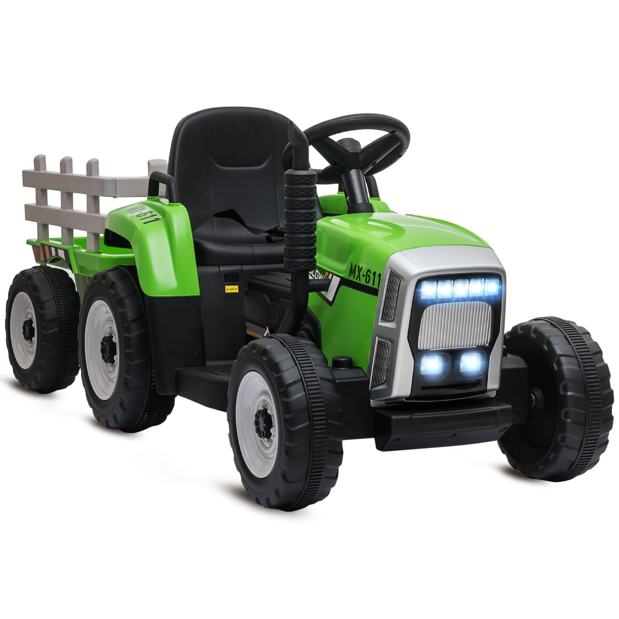 HOMCOM Electric Ride on Tractor w/ Detachable Trailer, 12V Kids Battery Powered Electric Car w/ Remote Control, Music for Kids Aged 3-6, Green