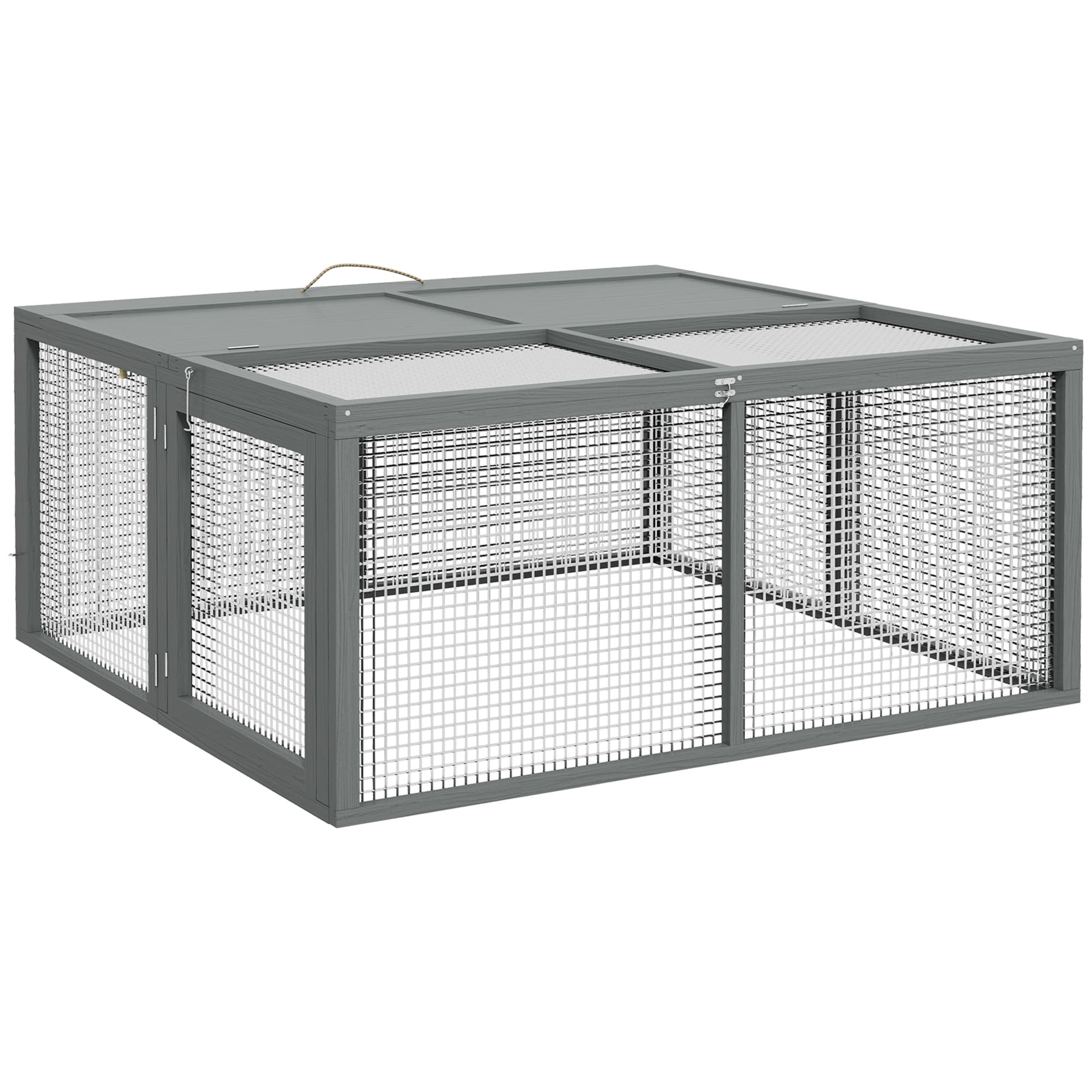 PawHut Wooden Folding Rabbit Hutch, Grey | Aosom UK