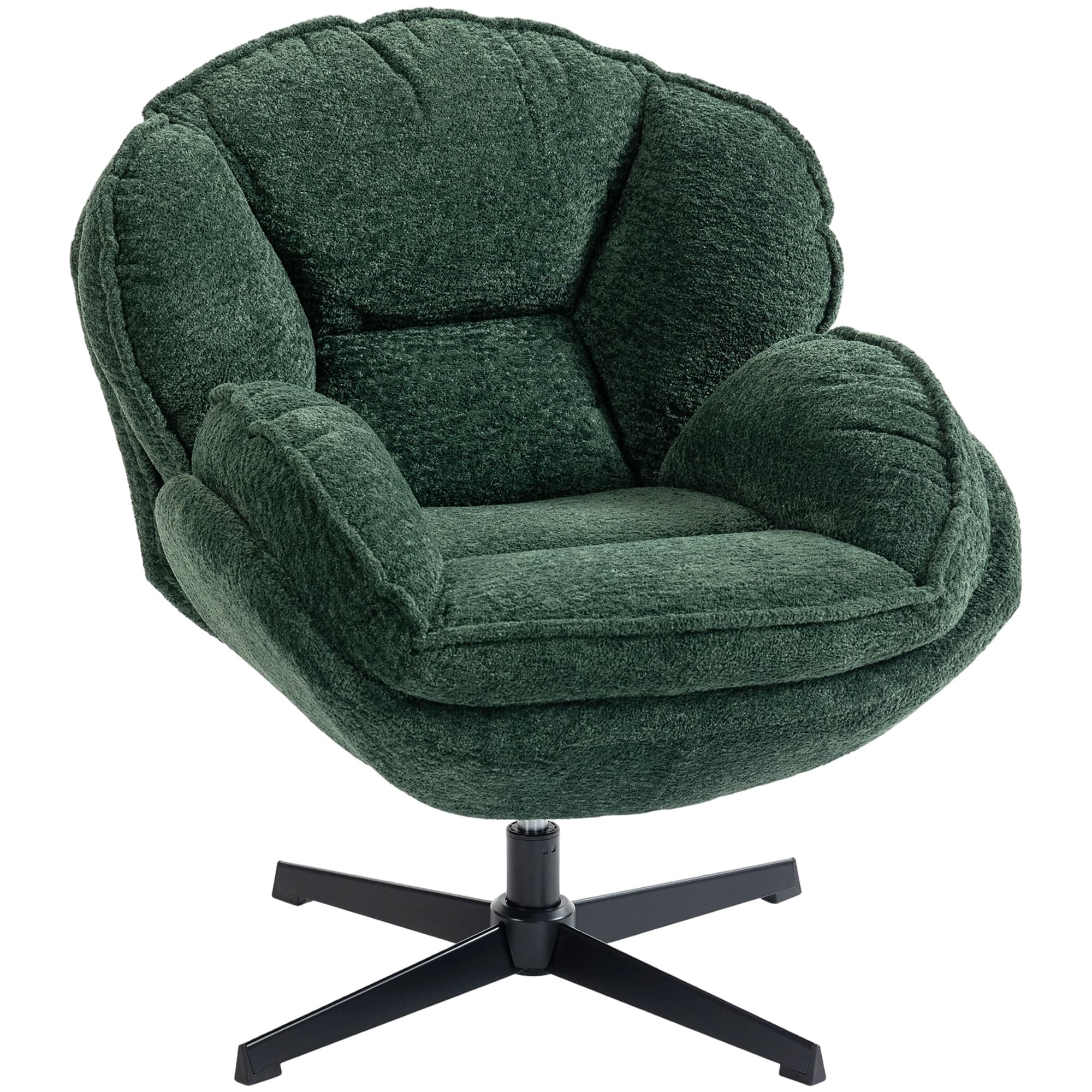 HOMCOM Modern Wingback Accent Chair, Velvet Armchair with Four-Star Base, S-Springs, 360° Swivel, Dark Green