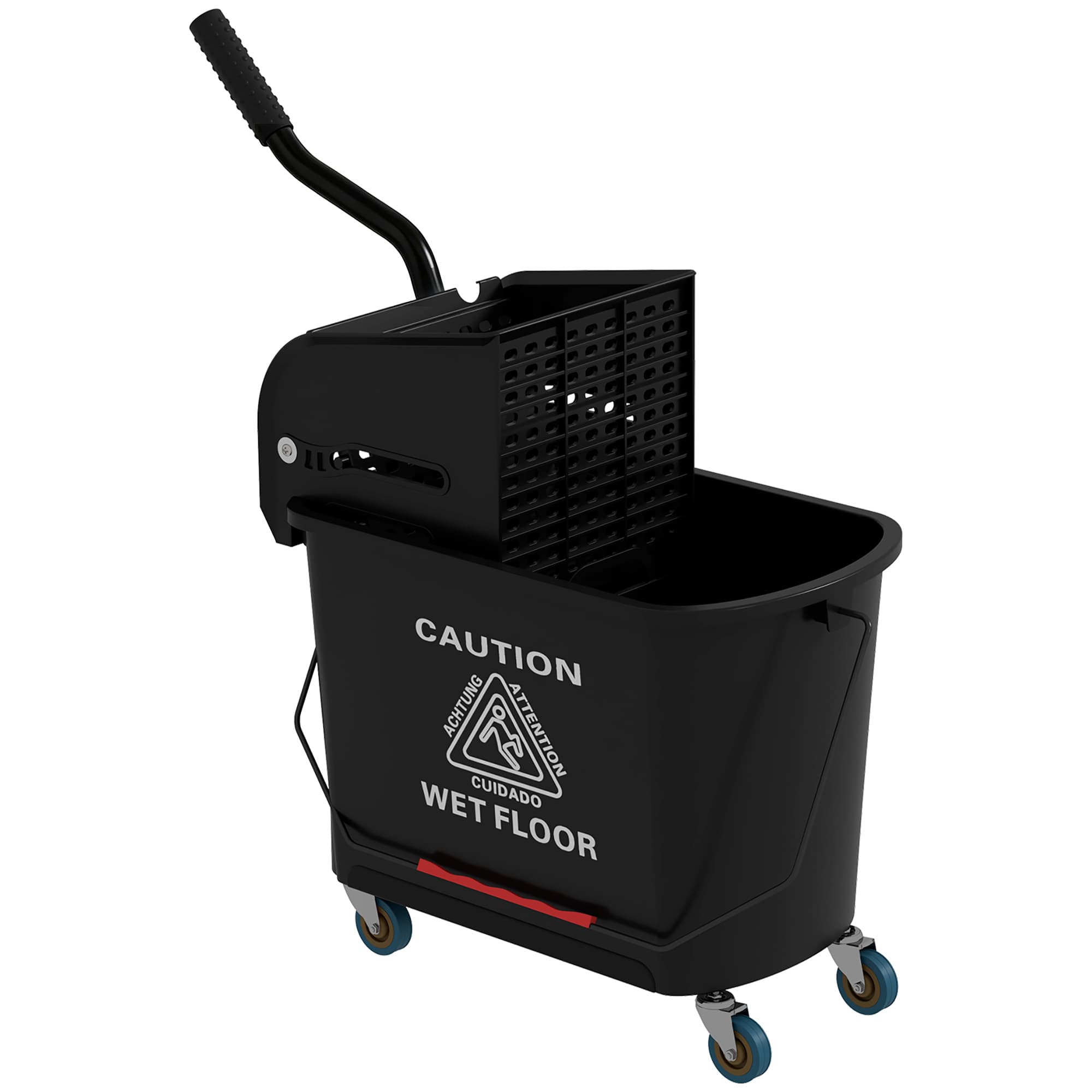 HOMCOM 20L Mop Bucket with Wringer and Handle, Mop Bucket on Wheels for Floor Cleaning, Separate Dirty and Clean Water, Black | Aosom UK