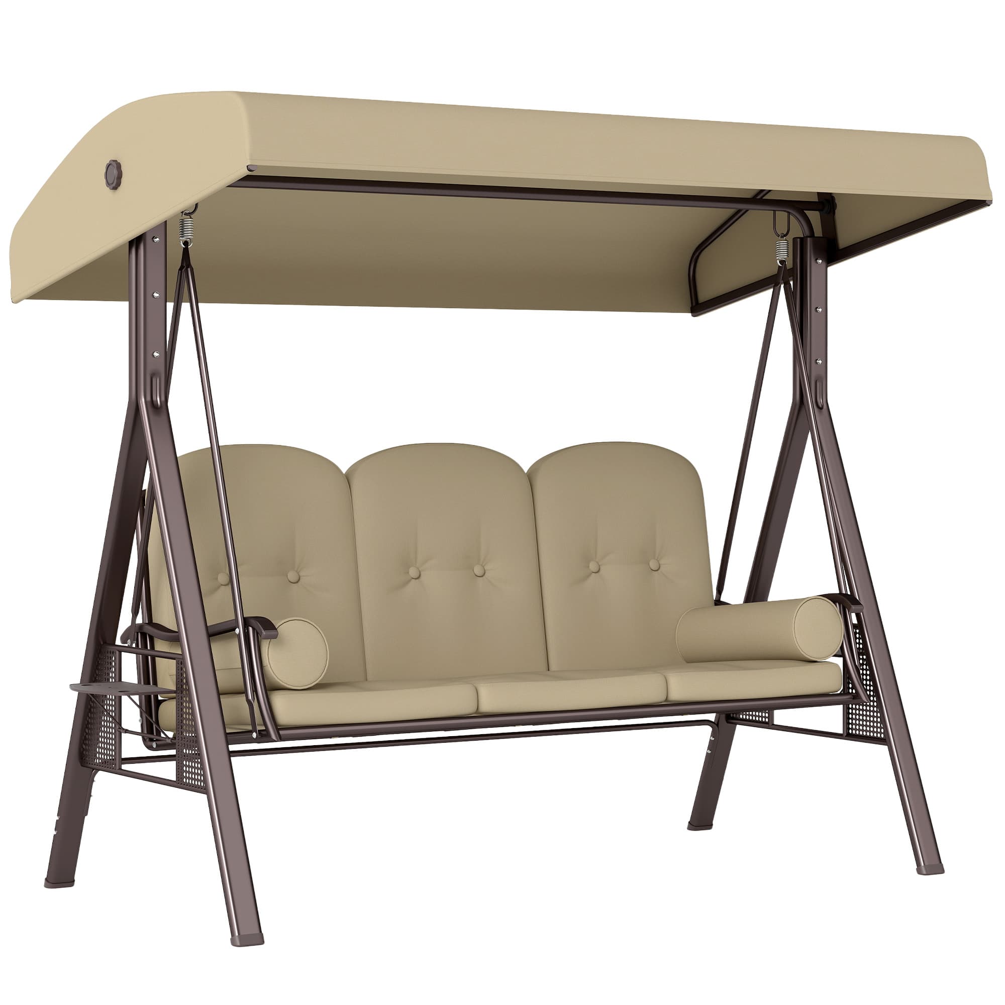 Outsunny 3-Seater Garden Swing Chair with Adjustable Sunshade Canopy, Comfortable Weatherproof Outdoor Patio Seating, Brown | Aosom UK