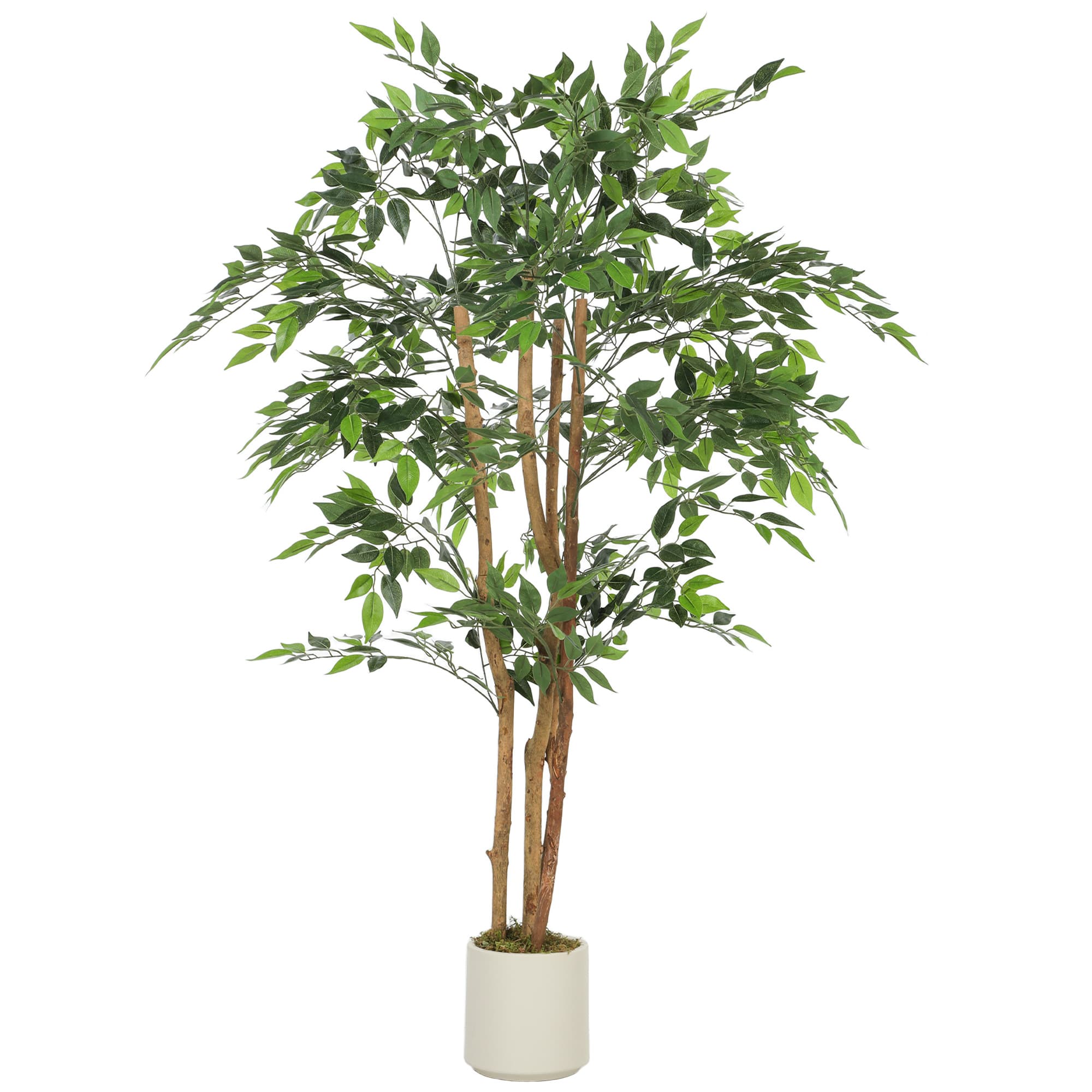 HOMCOM 150cm Artificial Ficus Tree, Fake Potted Tree with Solid Wood Trunk and Pot for Indoor, Green