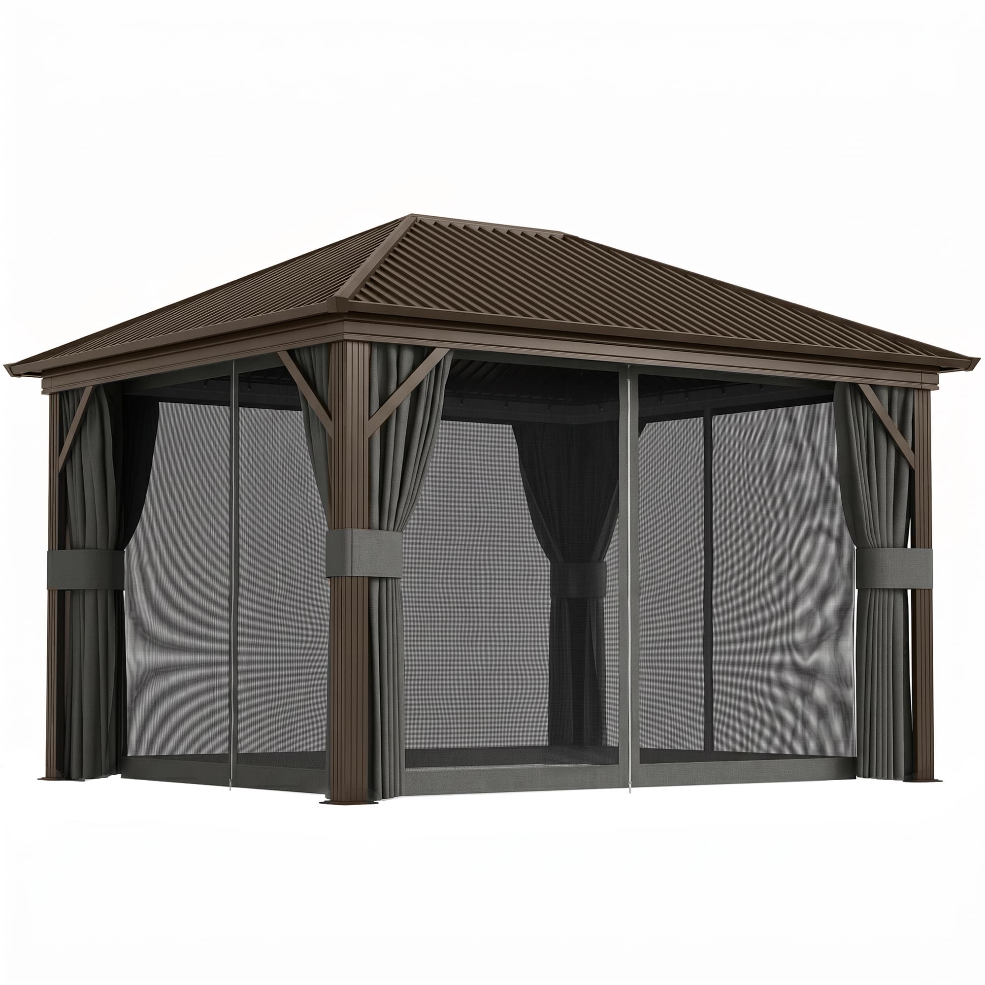 Outsunny 3.6 x 3 m Aluminium Hardtop Gazebo with Smart Drainage System and Ceiling Hooks- Dark Grey