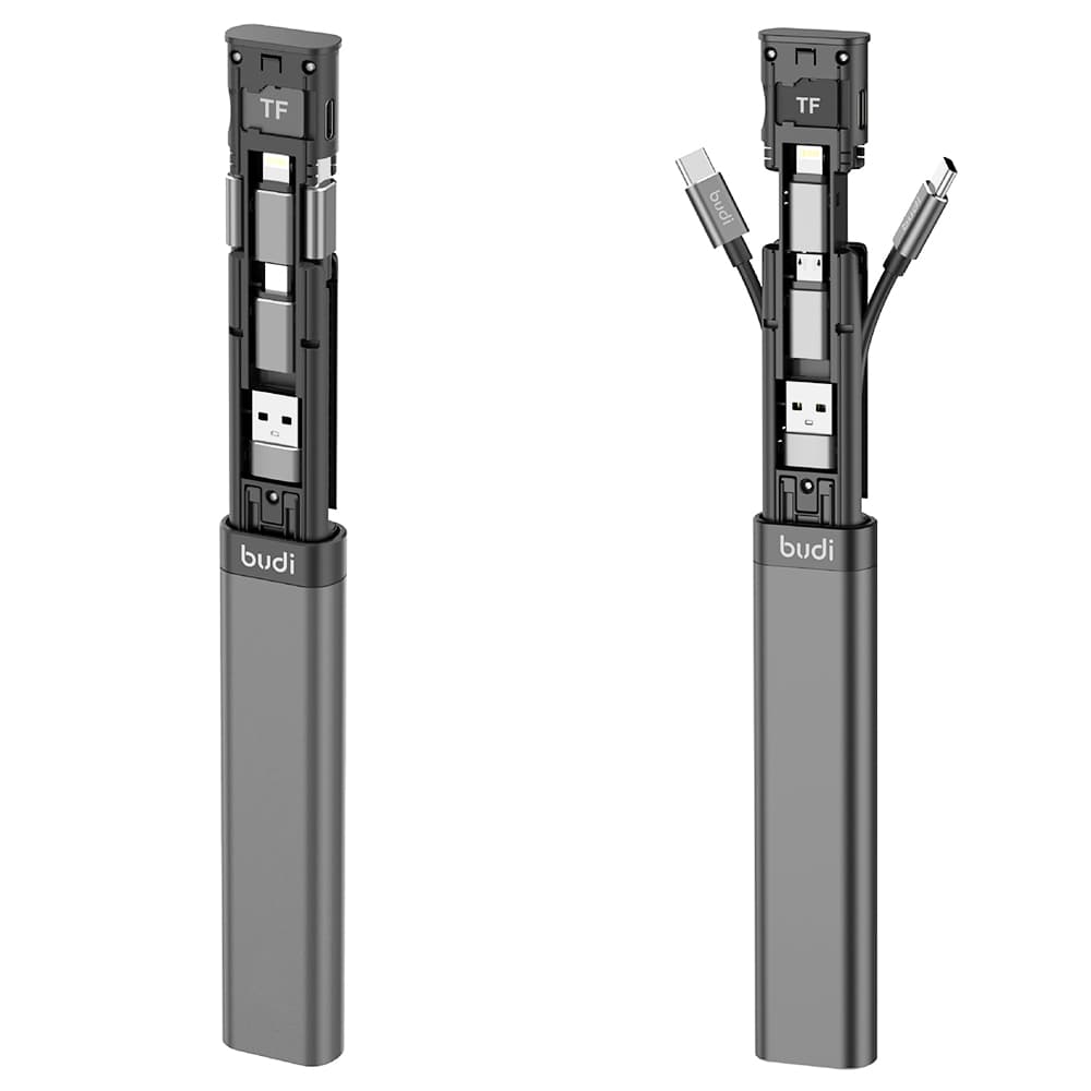 BUDI Multi-function Cable Stick 6 Types Cable SIM KIT TF card Memory Reader Phone Cradle - Black